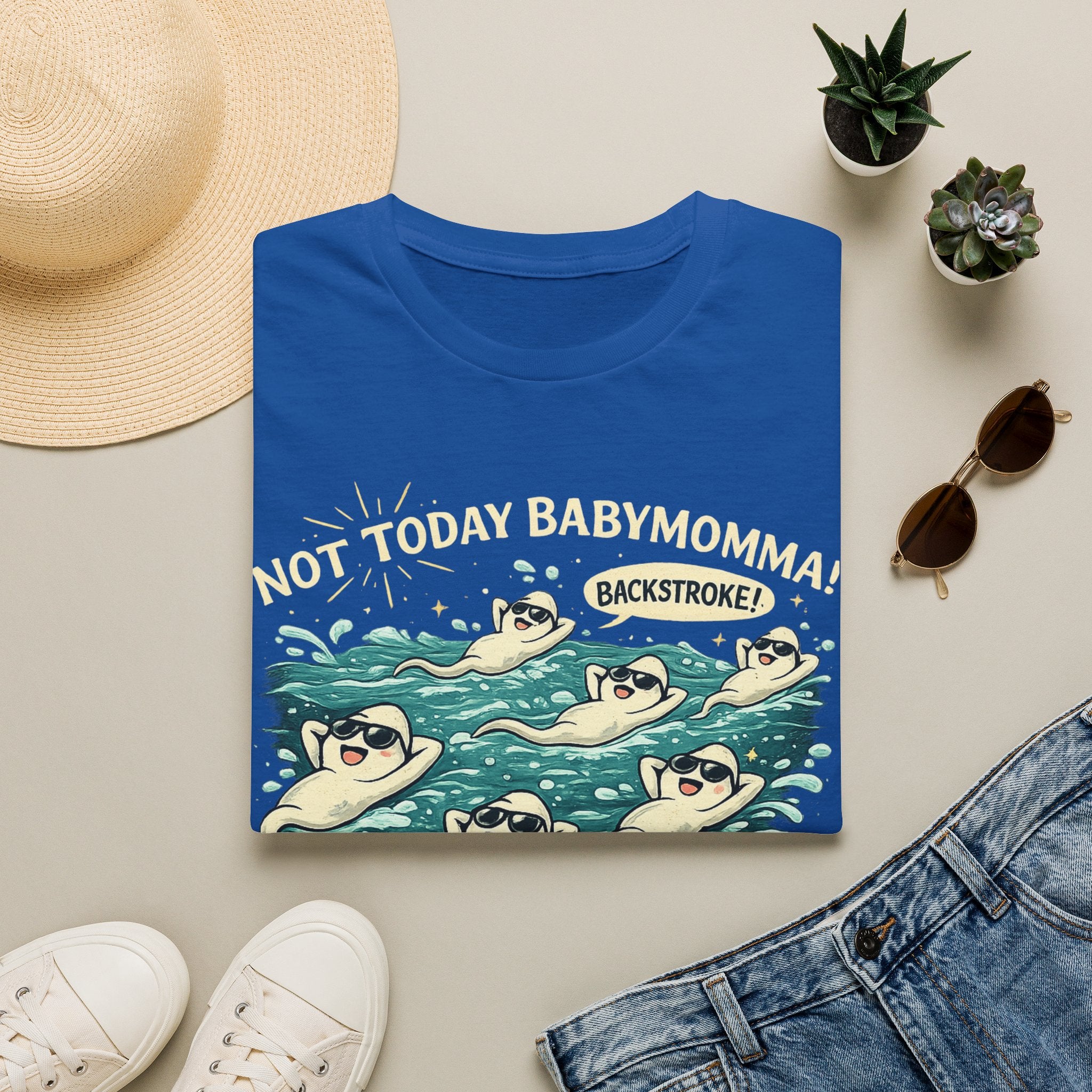Backstroke Sloths T-Shirt — Cute Retro Swimming Sloth Design ("Backstroke! Not Today Harassment")