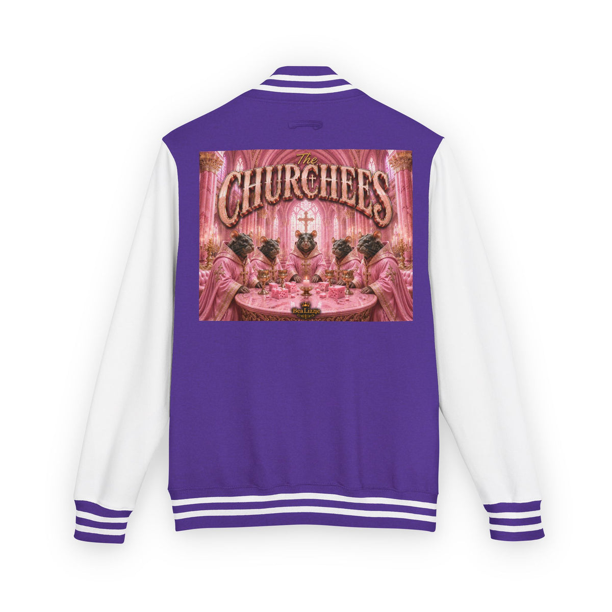 Letterman Jacket — Pink 'Churchees' Vintage Dinner Graphic