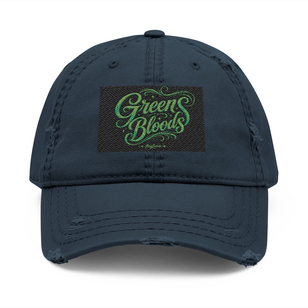 Distressed Embroidered 'Green Bloods' Dad Hat