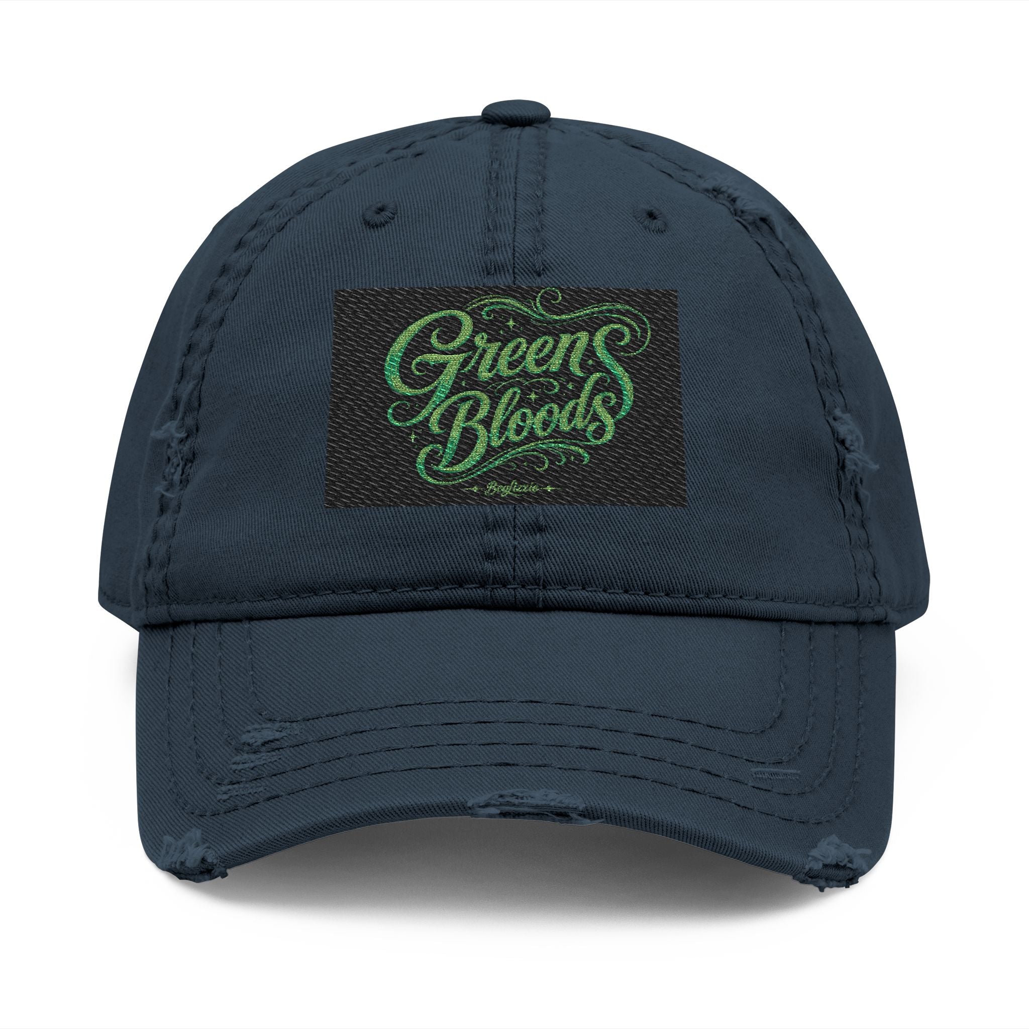 Distressed Embroidered 'Green Bloods' Dad Hat