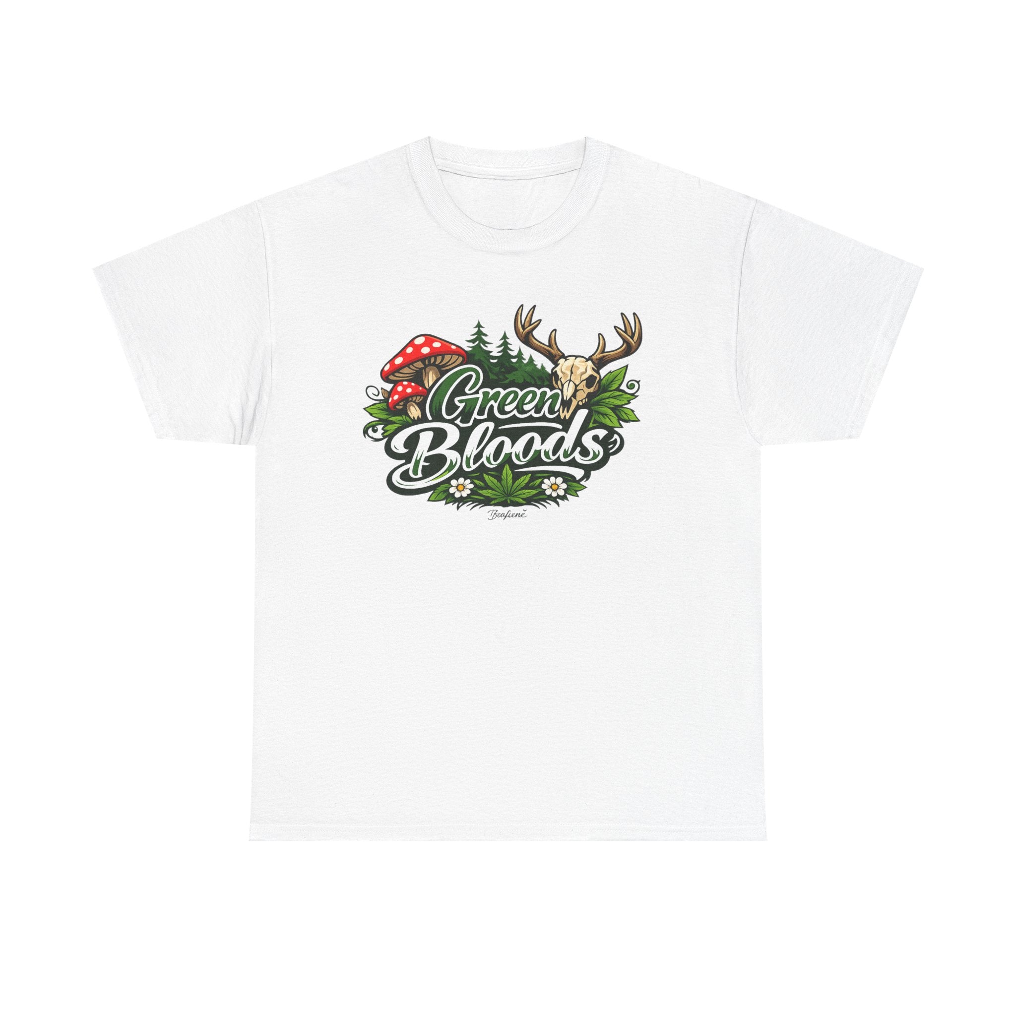 Green Bloods Nature T-Shirt – Deer, Mushrooms & Forest Graphic Tee