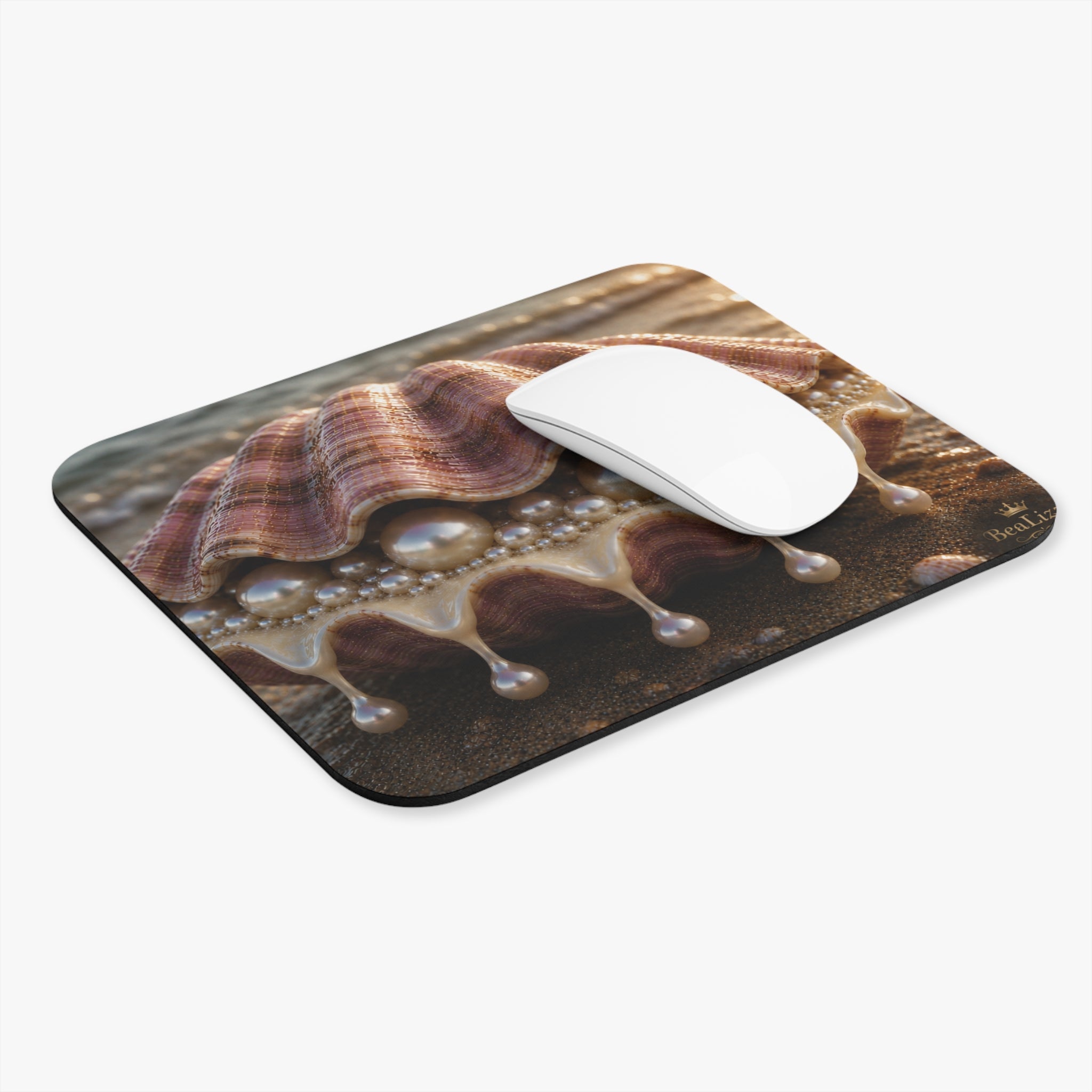 Seashell Pearl Mouse Pad – Coastal Beach Vibes, Elegant Nautical Desk Mat