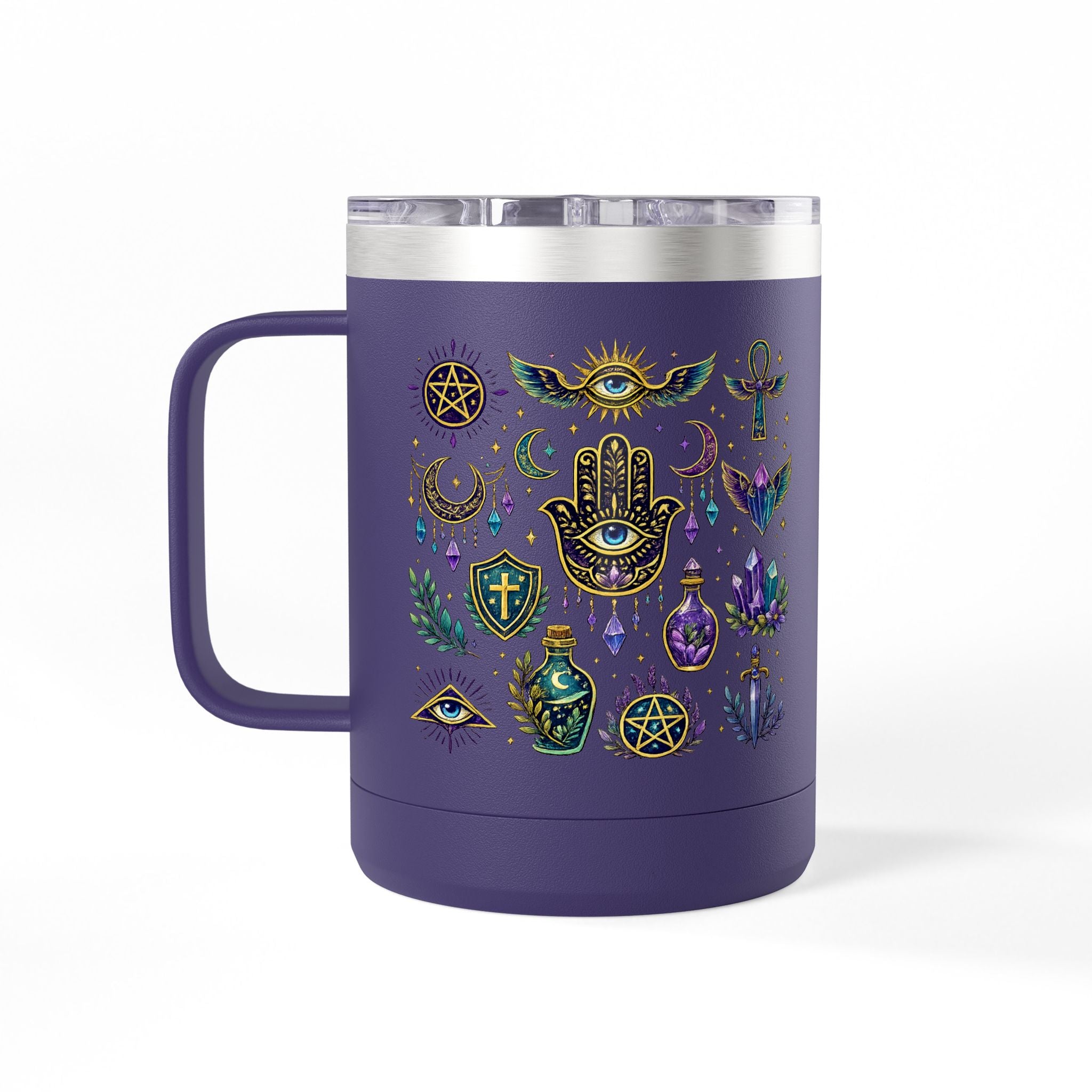 15oz Travel Mug — Purple Floral Anchor