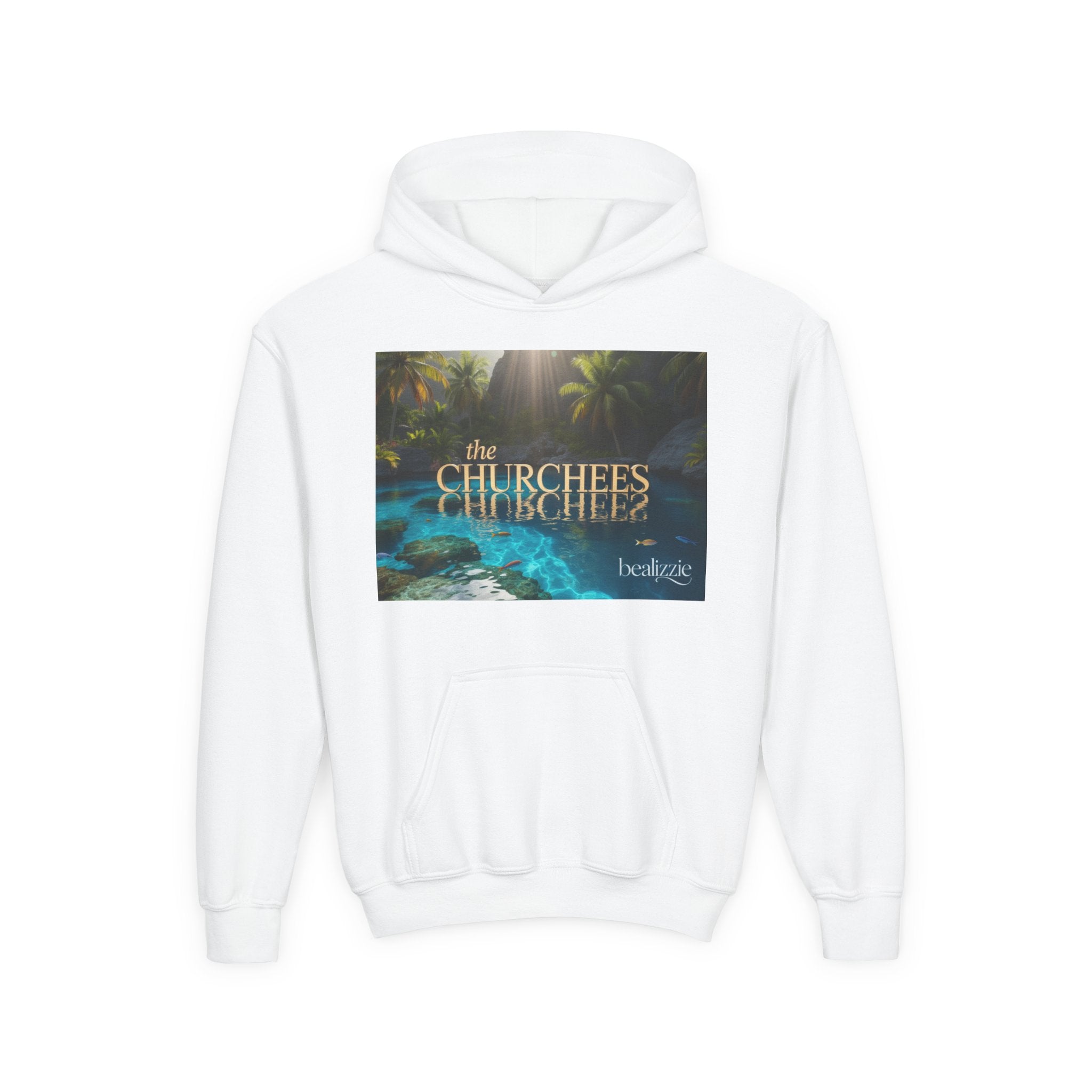 Youth Hoodie – "the CHURCHEES" Tropical Pool Graphic Sweatshirt