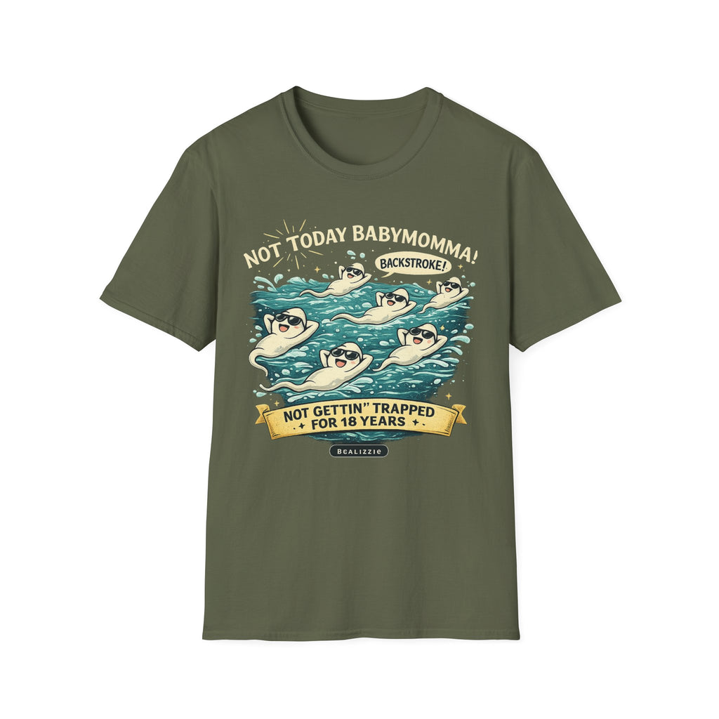 Backstroke Sloths T-Shirt — Cute Retro Swimming Sloth Design ("Backstroke! Not Today Harassment")