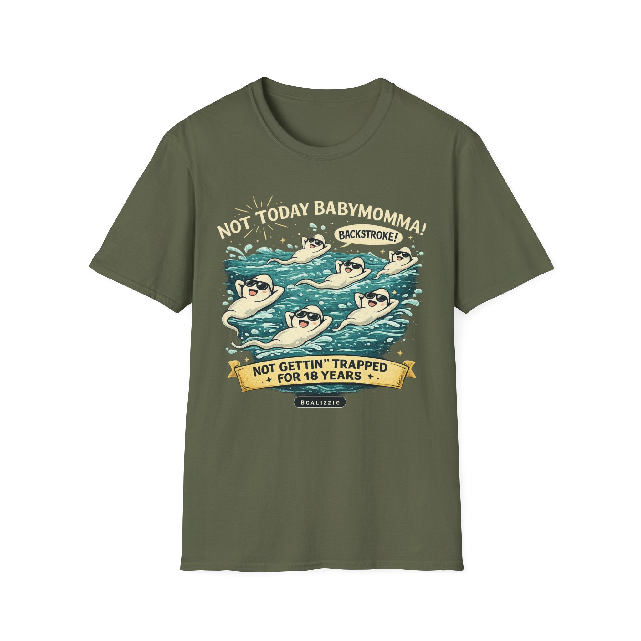 Backstroke Sloths T-Shirt — Cute Retro Swimming Sloth Design ("Backstroke! Not Today Harassment")