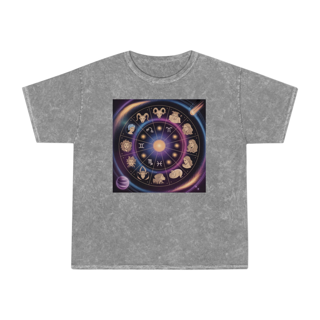T-shirt graphique Roue du zodiaque — T-shirt délavé aux couleurs minérales Signes astrologiques