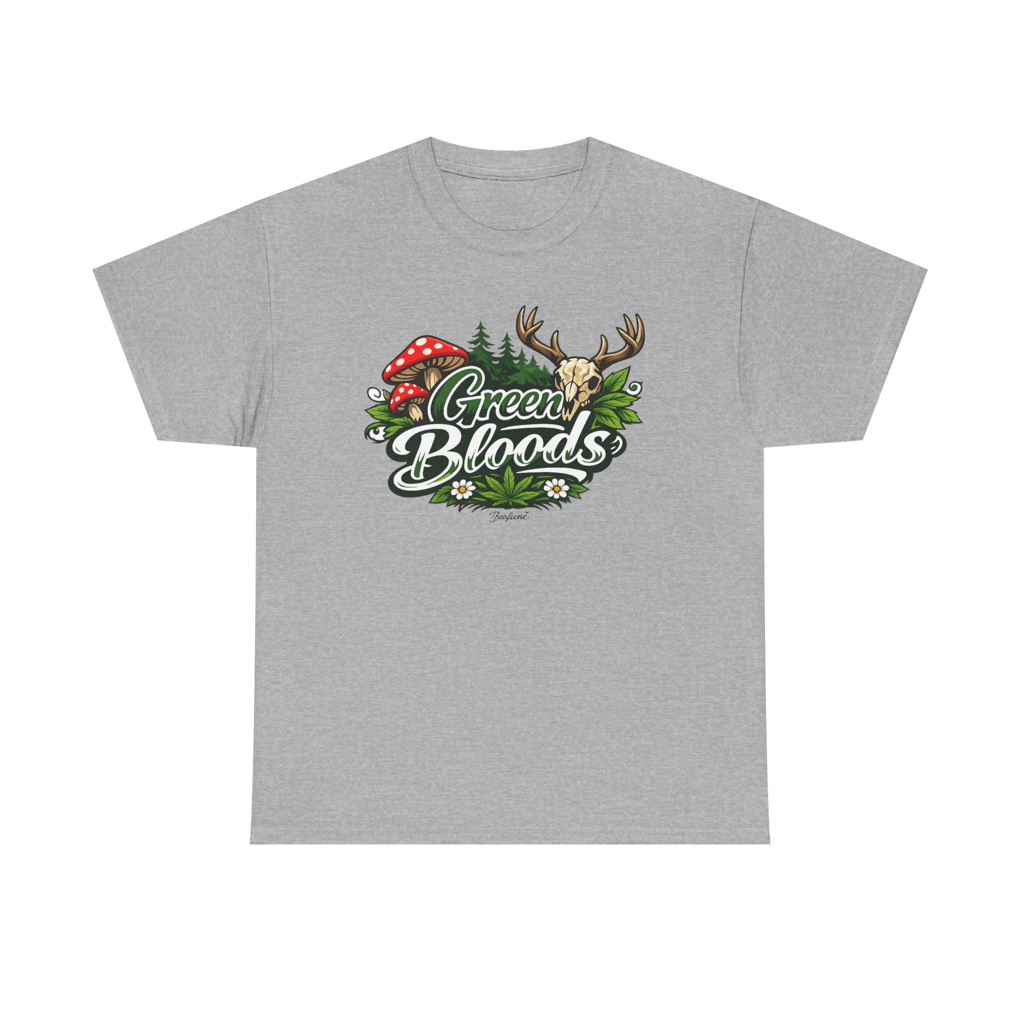 Green Bloods Nature T-Shirt – Deer, Mushrooms & Forest Graphic Tee