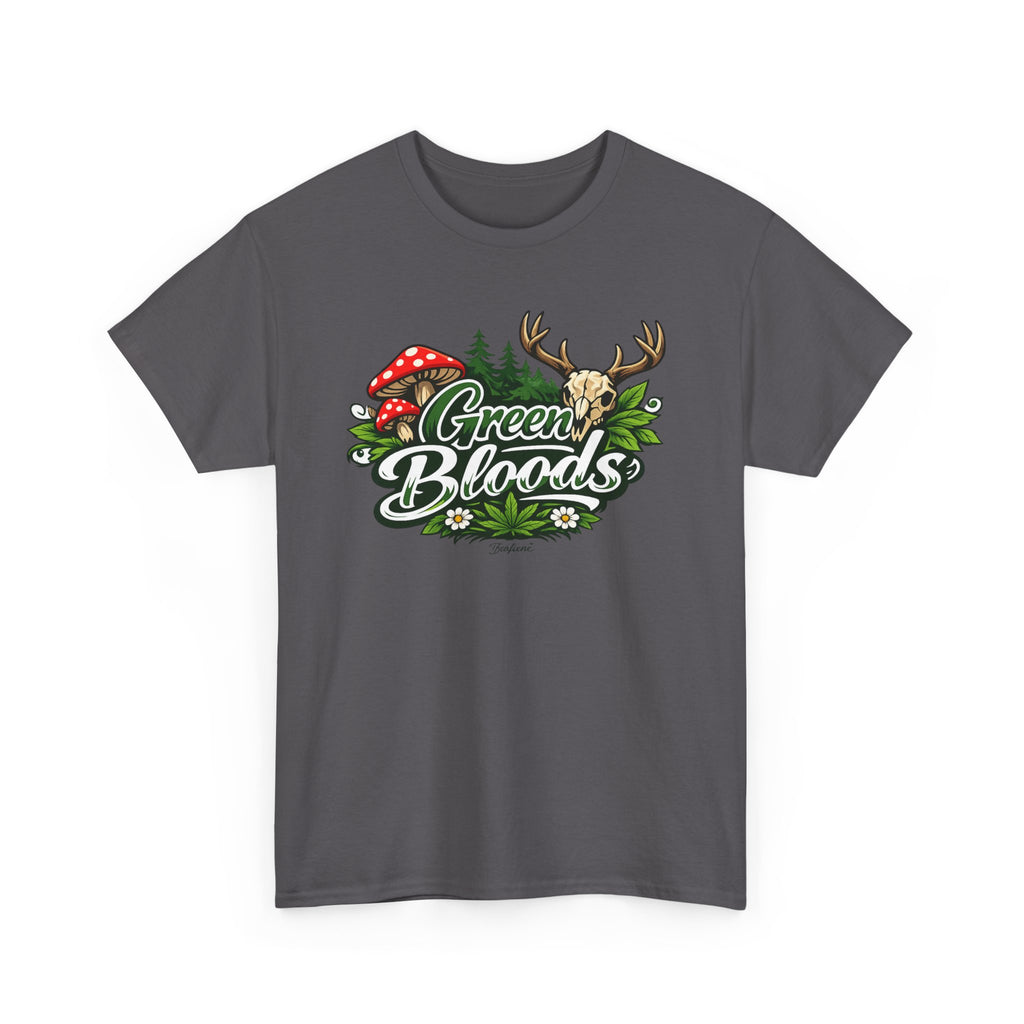 Green Bloods Nature T-Shirt – Deer, Mushrooms & Forest Graphic Tee
