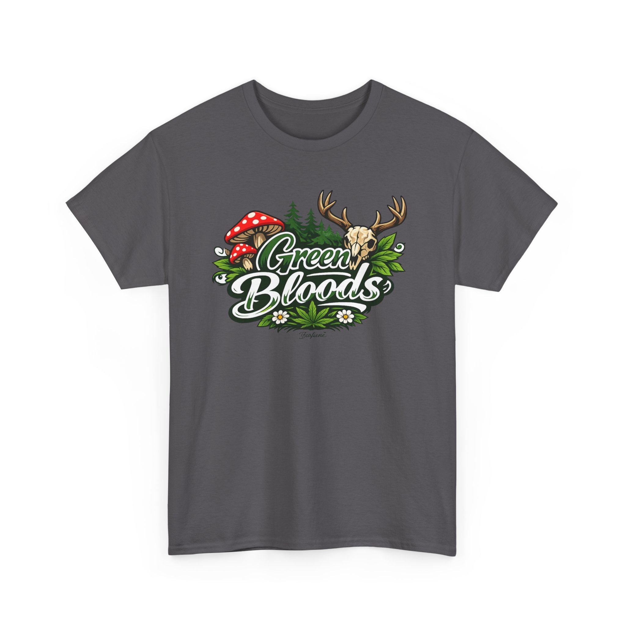 Green Bloods Nature T-Shirt – Deer, Mushrooms & Forest Graphic Tee