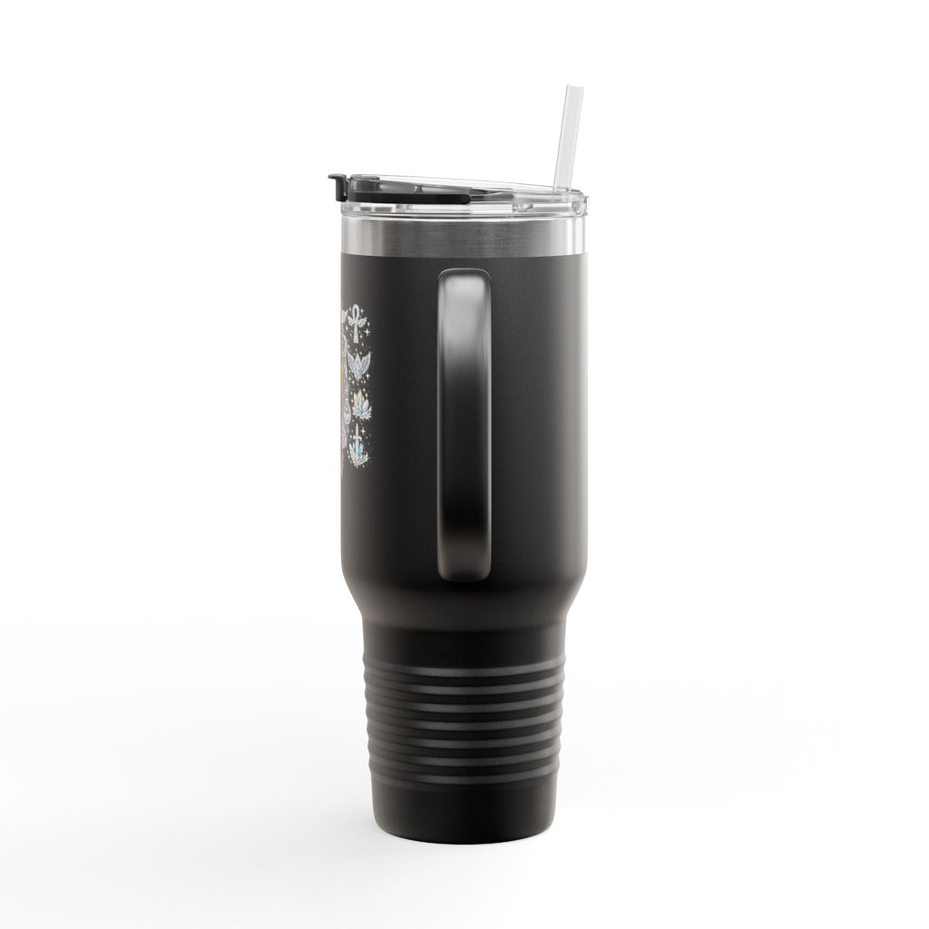40oz Insulated Travel Mug — Steampunk Gear Floral Motorcycle Skull