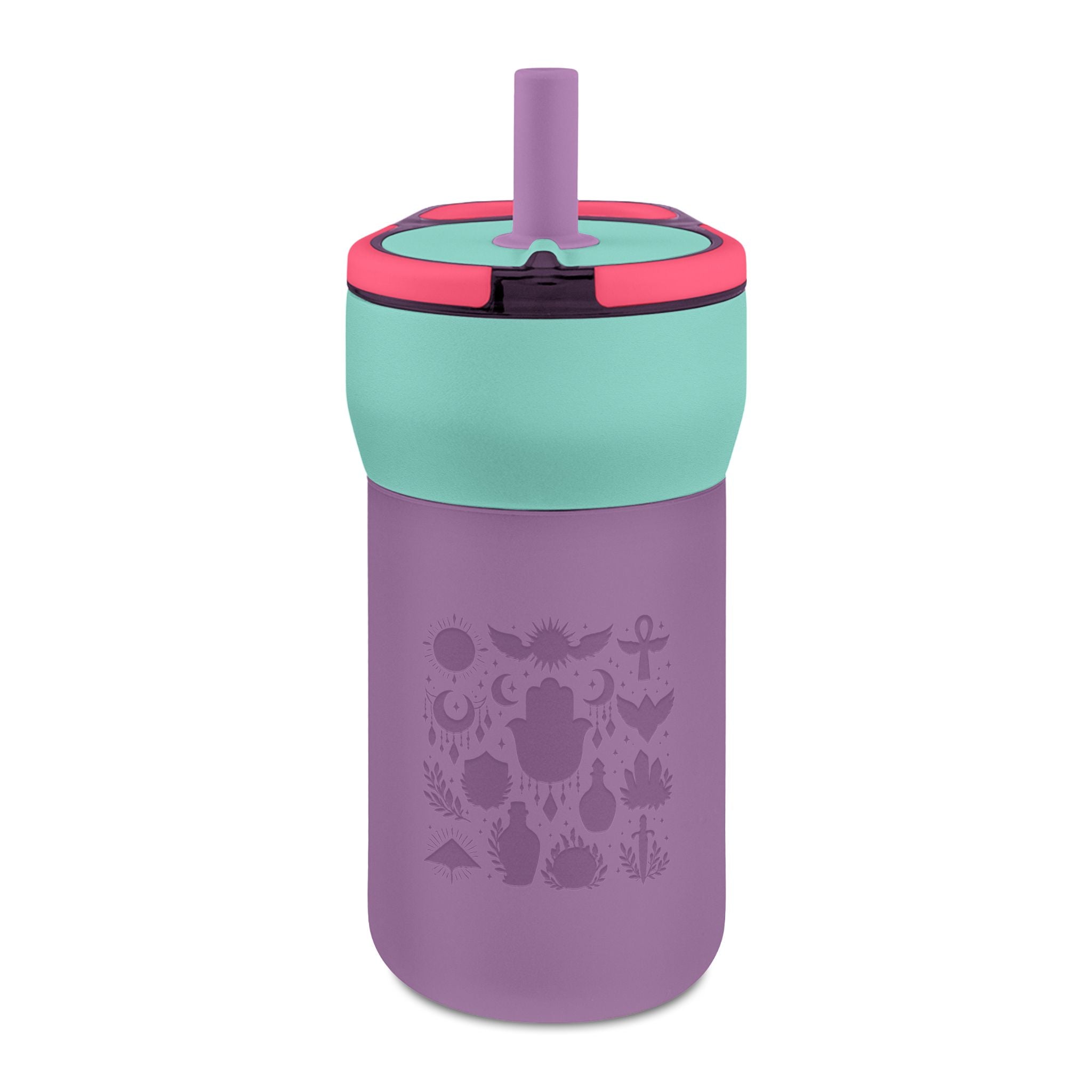 Kids 12oz Leakproof Straw Tumbler — Engraved Nature Icons, Child-Friendly Travel Cup