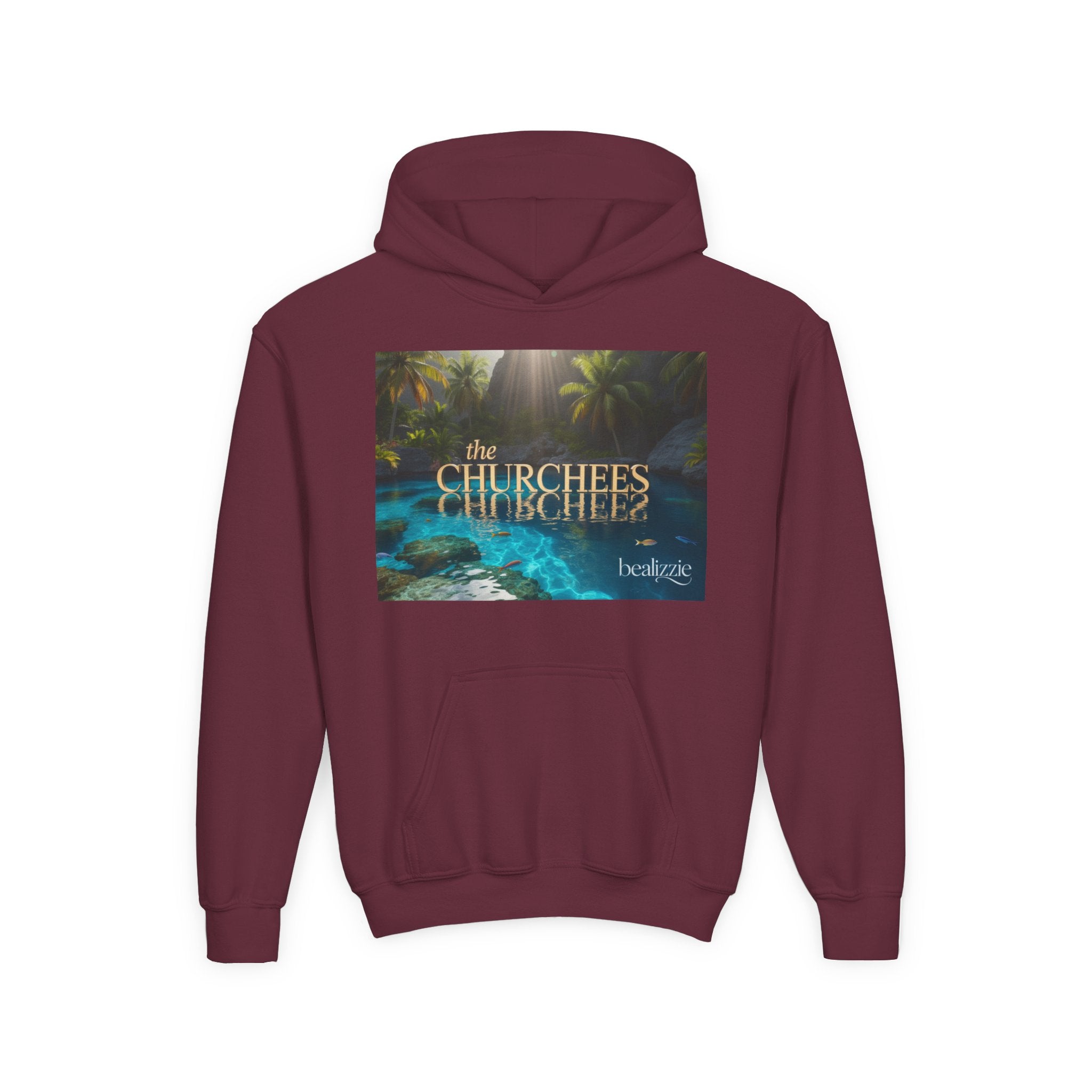 Youth Hoodie – "the CHURCHEES" Tropical Pool Graphic Sweatshirt