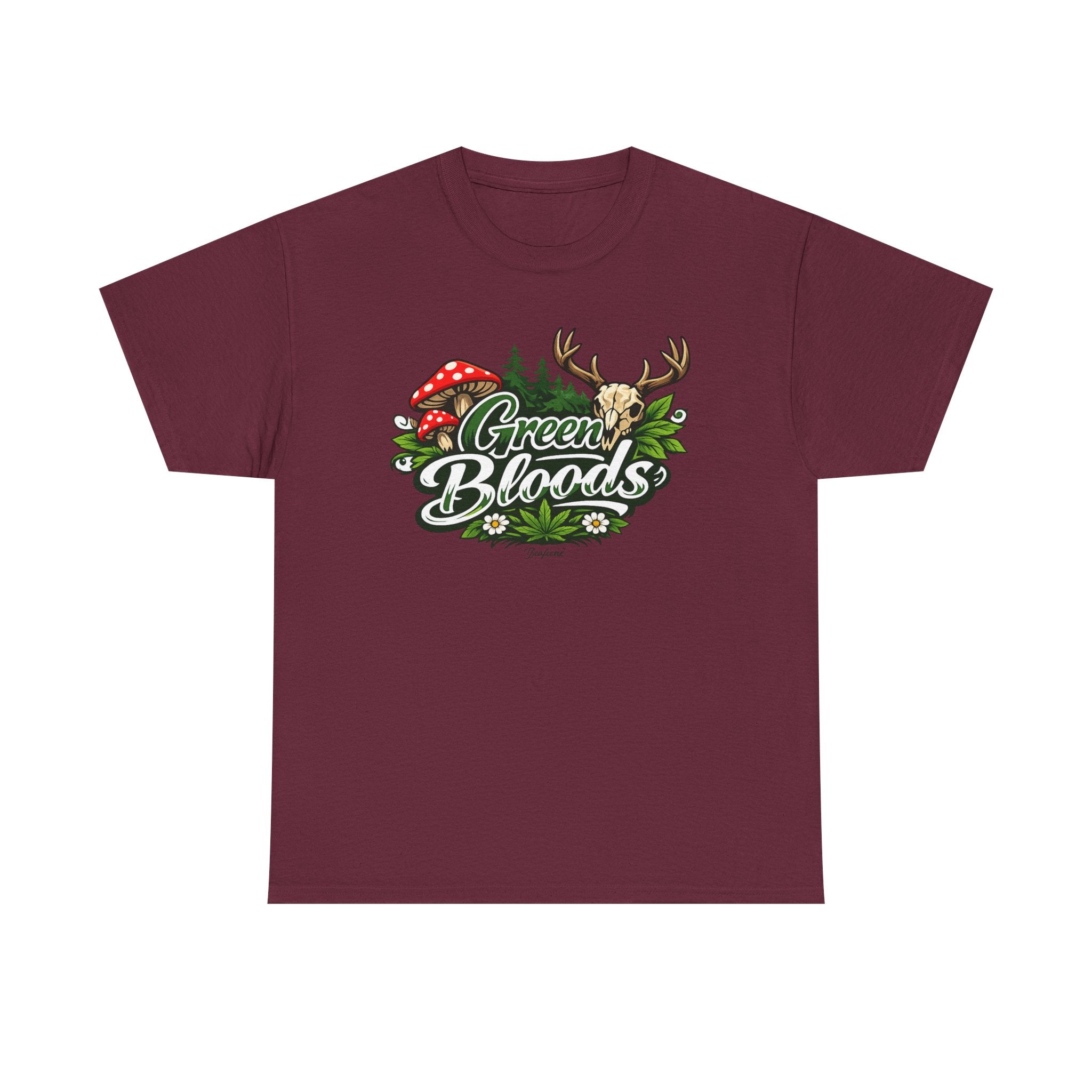 Green Bloods Nature T-Shirt – Deer, Mushrooms & Forest Graphic Tee