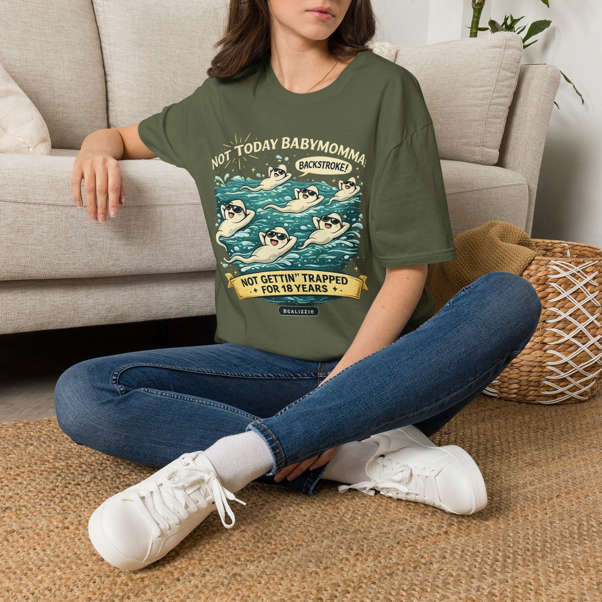 Backstroke Sloths T-Shirt — Cute Retro Swimming Sloth Design ("Backstroke! Not Today Harassment")