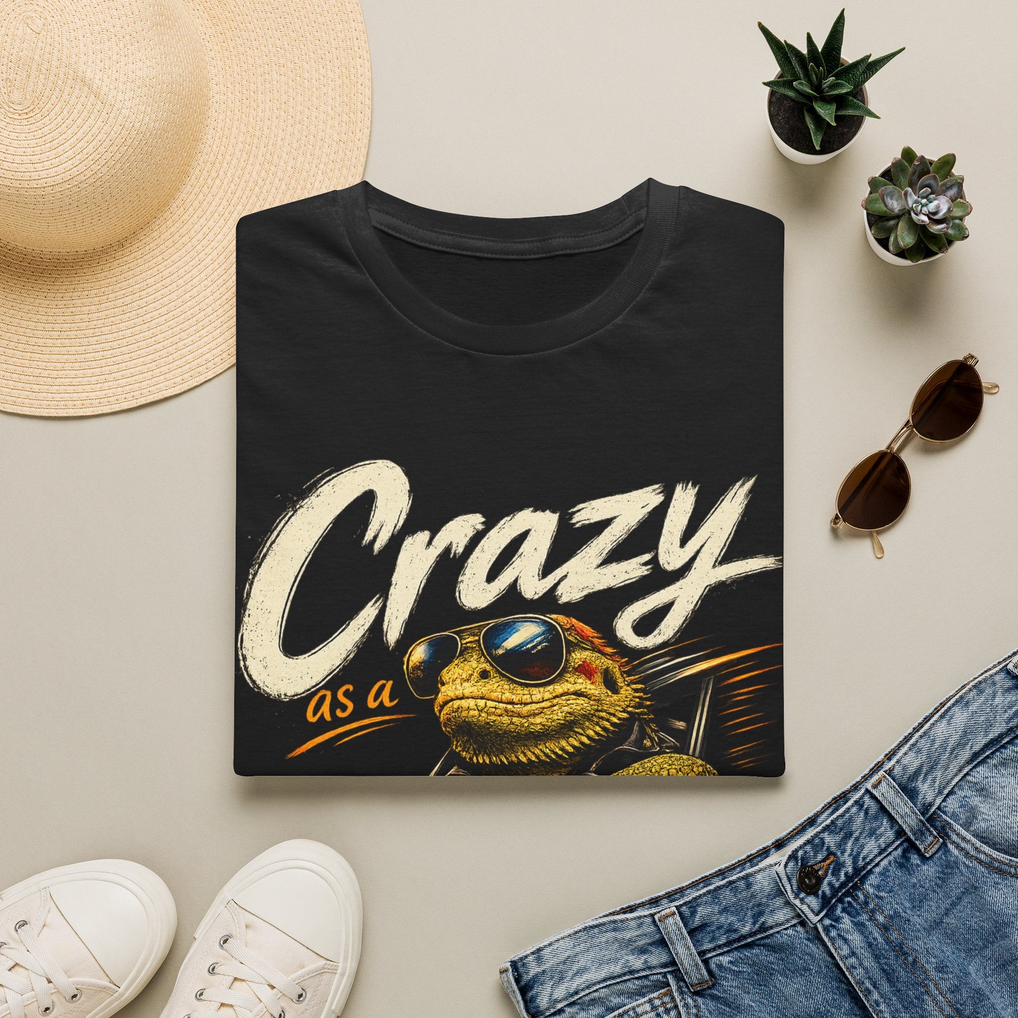 Crazy Road Lizard T-Shirt — Retro Graphic Tee with Sunglasses Lizard