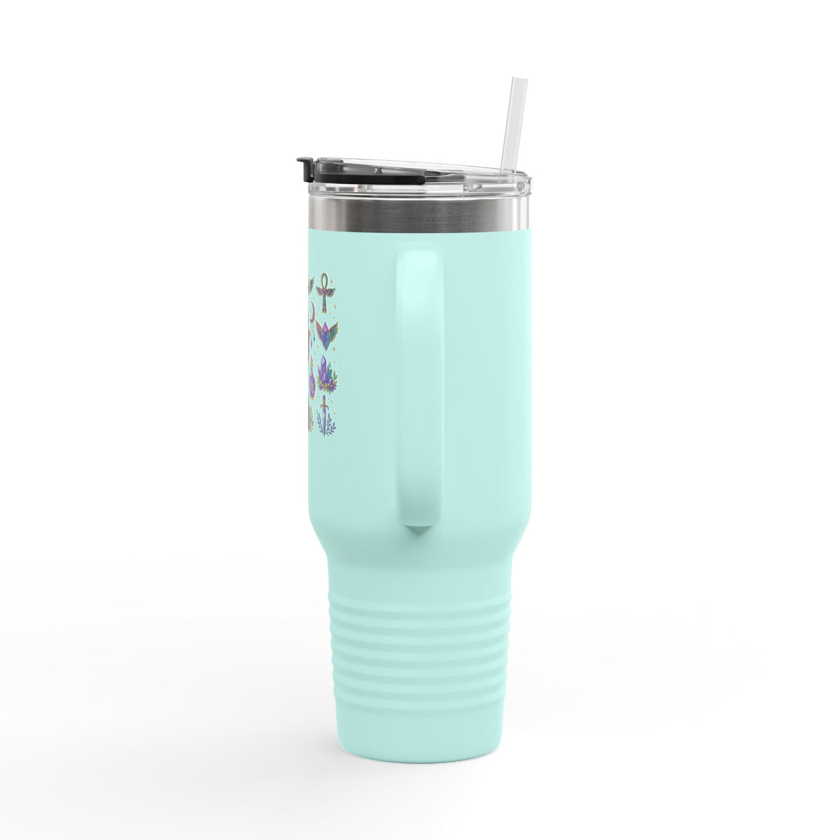 40oz Insulated Travel Mug — Mystical Symbols Floral Hamsa Stainless Steel Tumbler