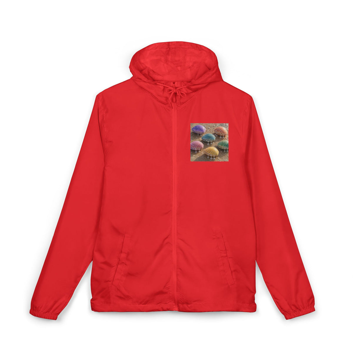 Windbreaker Jacket — Colorful Mushrooms Pocket Print Hooded Windbreaker