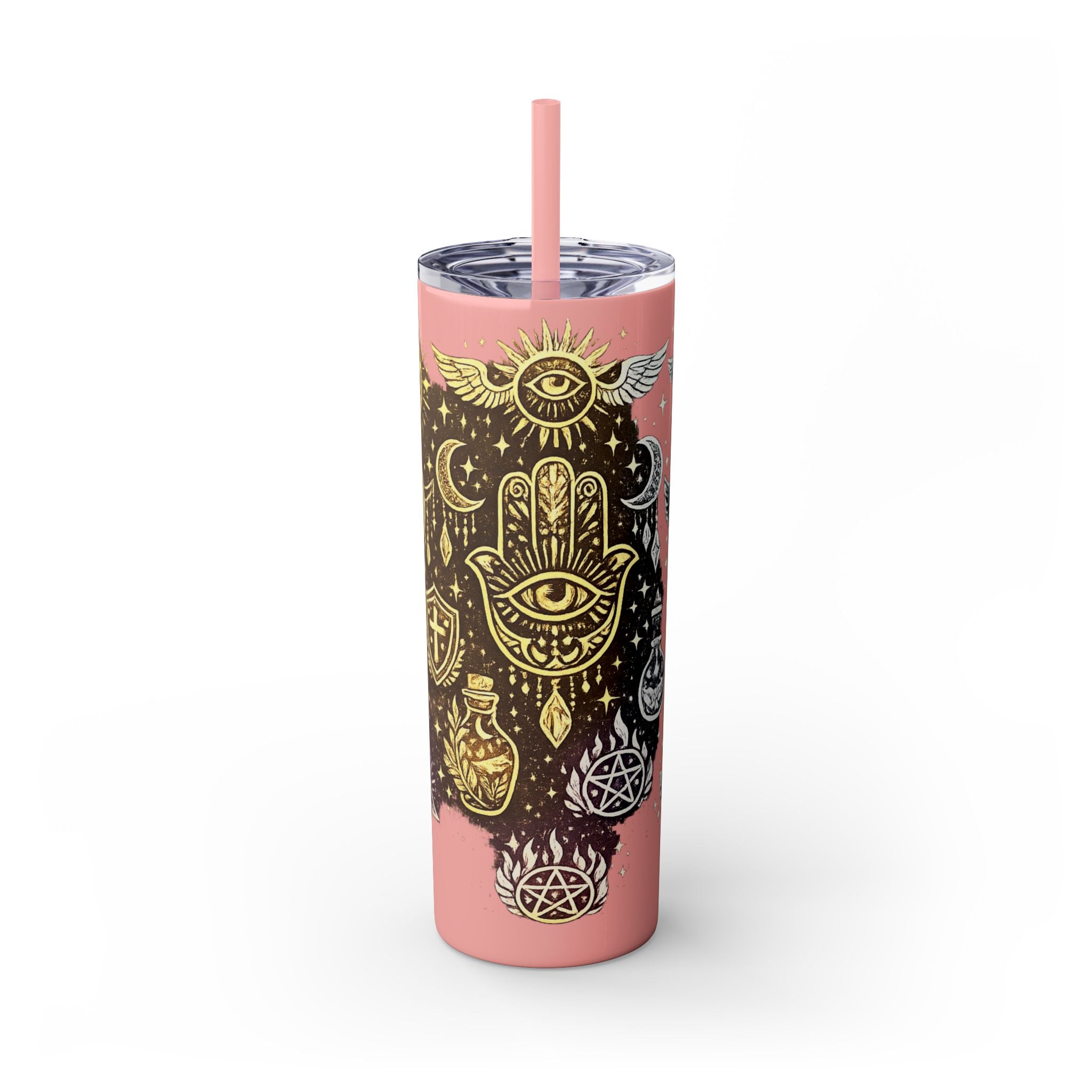 20oz Skinny Tumbler — Gold Mystic Hamsa & Celestial Eye Tumbler with Straw