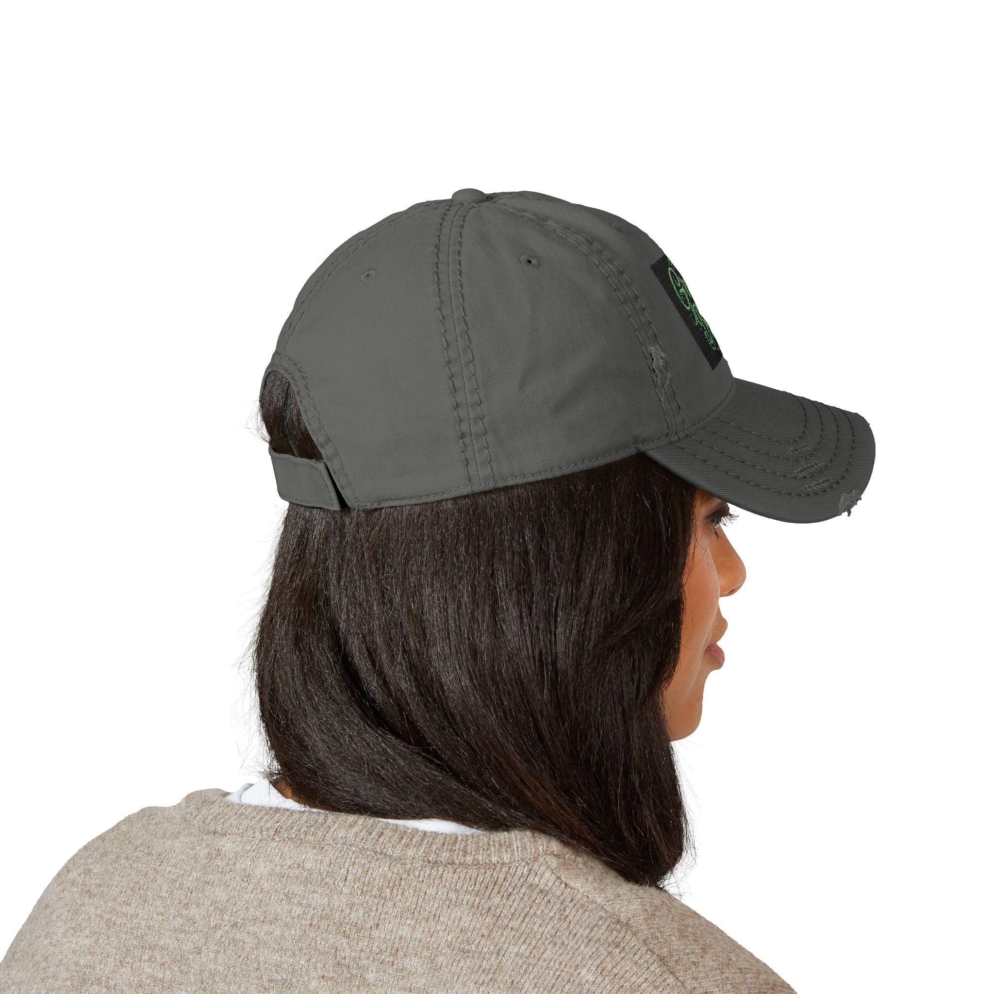 Distressed Embroidered 'Green Bloods' Dad Hat