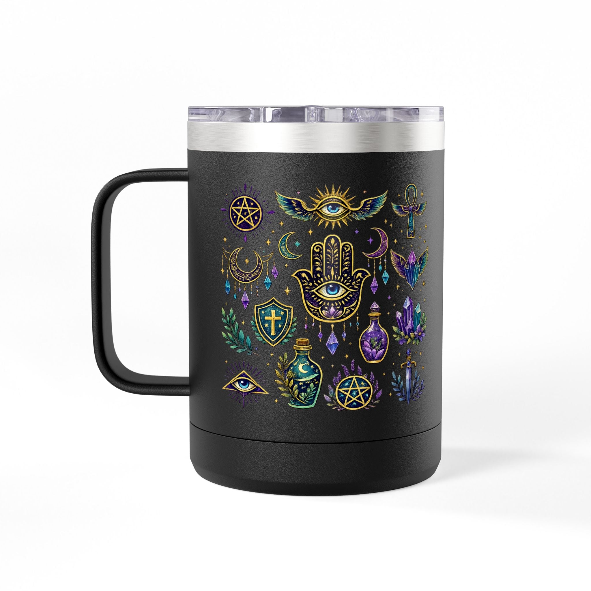 15oz Travel Mug — Purple Floral Anchor