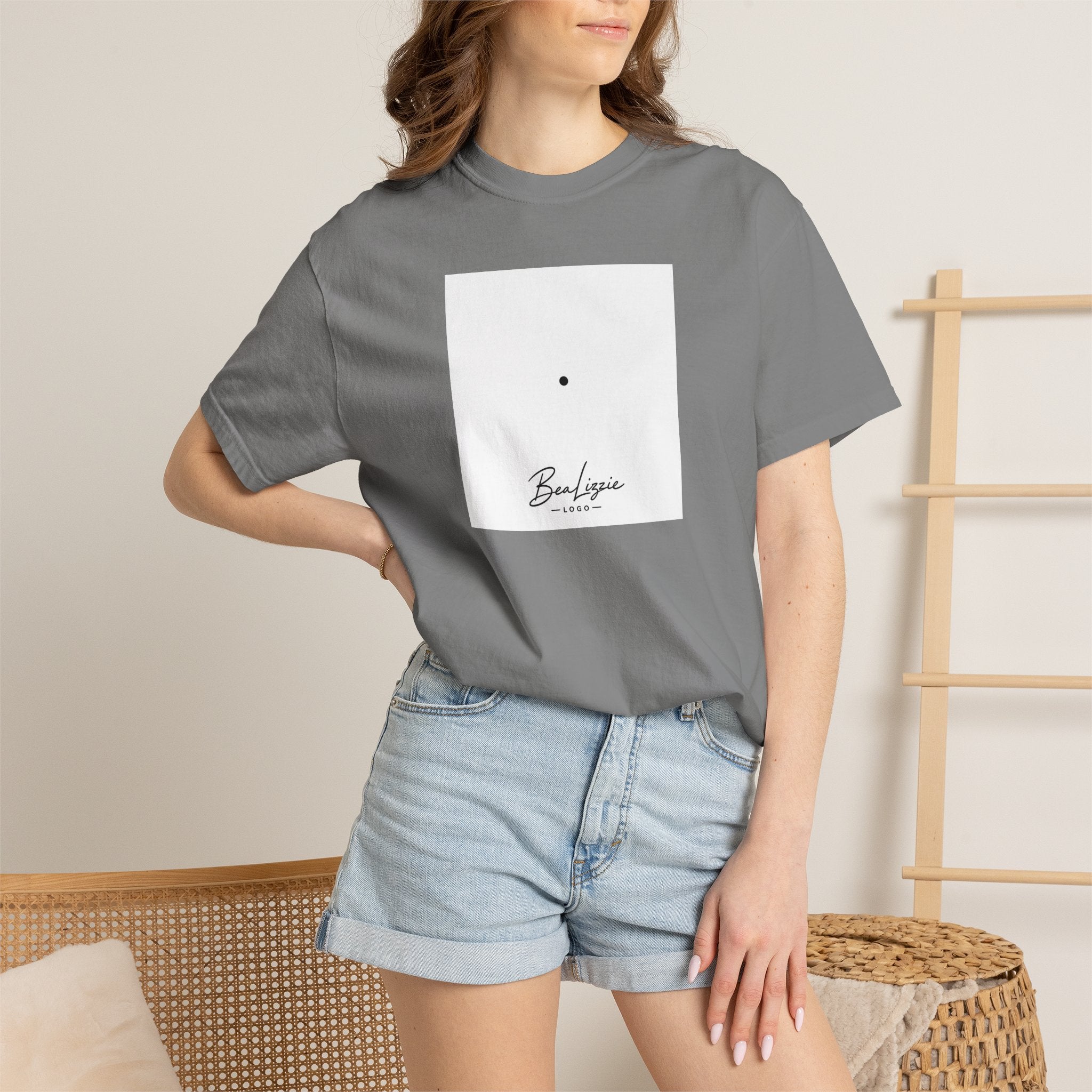 Minimalist "Breathe" Script T-Shirt — Small Center Dot Design