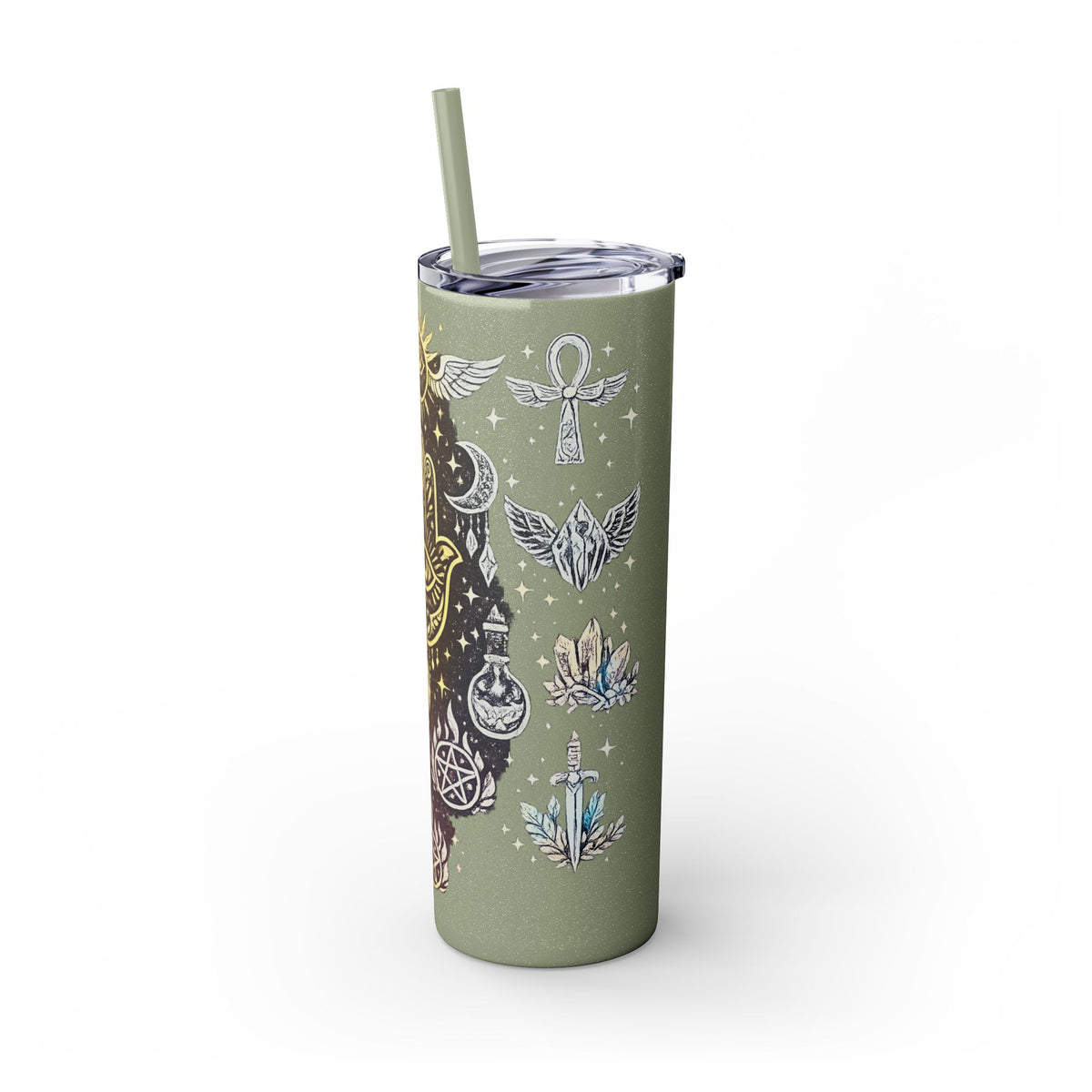 20oz Skinny Tumbler — Gold Mystic Hamsa & Celestial Eye Tumbler with Straw