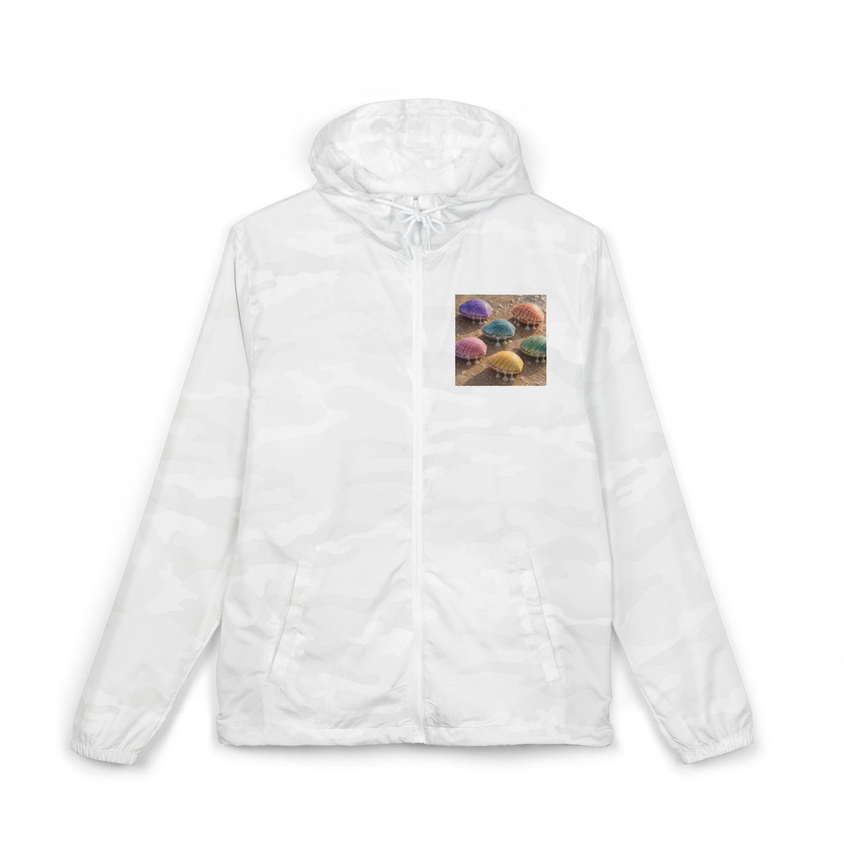 Windbreaker Jacket — Colorful Mushrooms Pocket Print Hooded Windbreaker