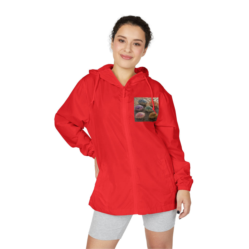 Windbreaker Jacket — Colorful Sea Urchin Pocket Print, Lightweight Hooded Shell