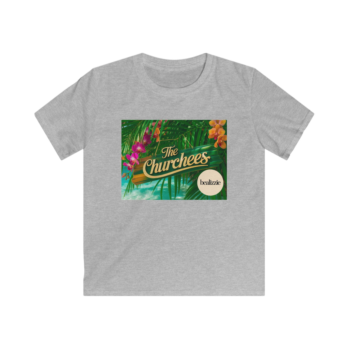 Kids Tee — Tropical 'The Churchees' Logo Shirt (Hawaiian Floral)