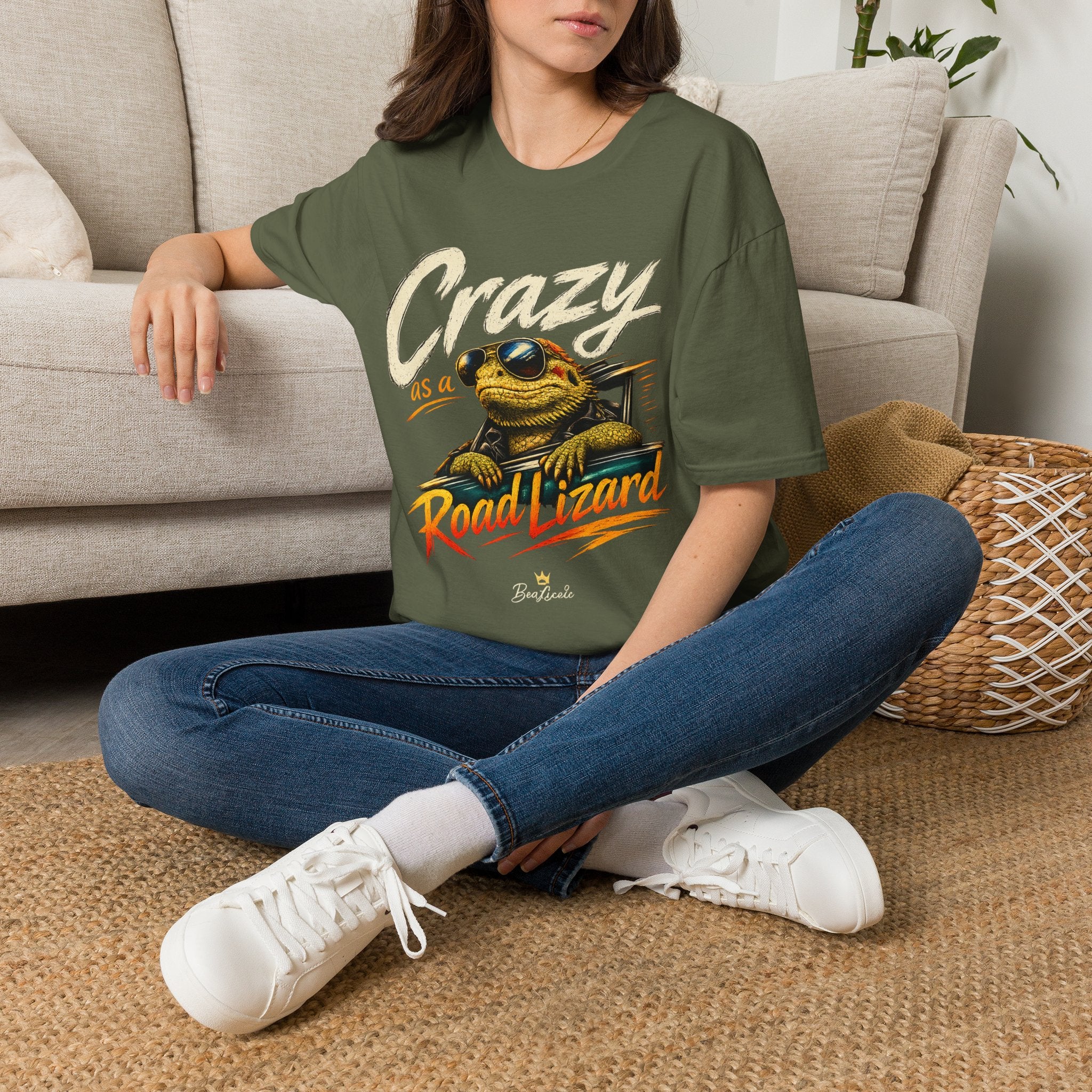 Crazy Road Lizard T-Shirt — Retro Graphic Tee with Sunglasses Lizard