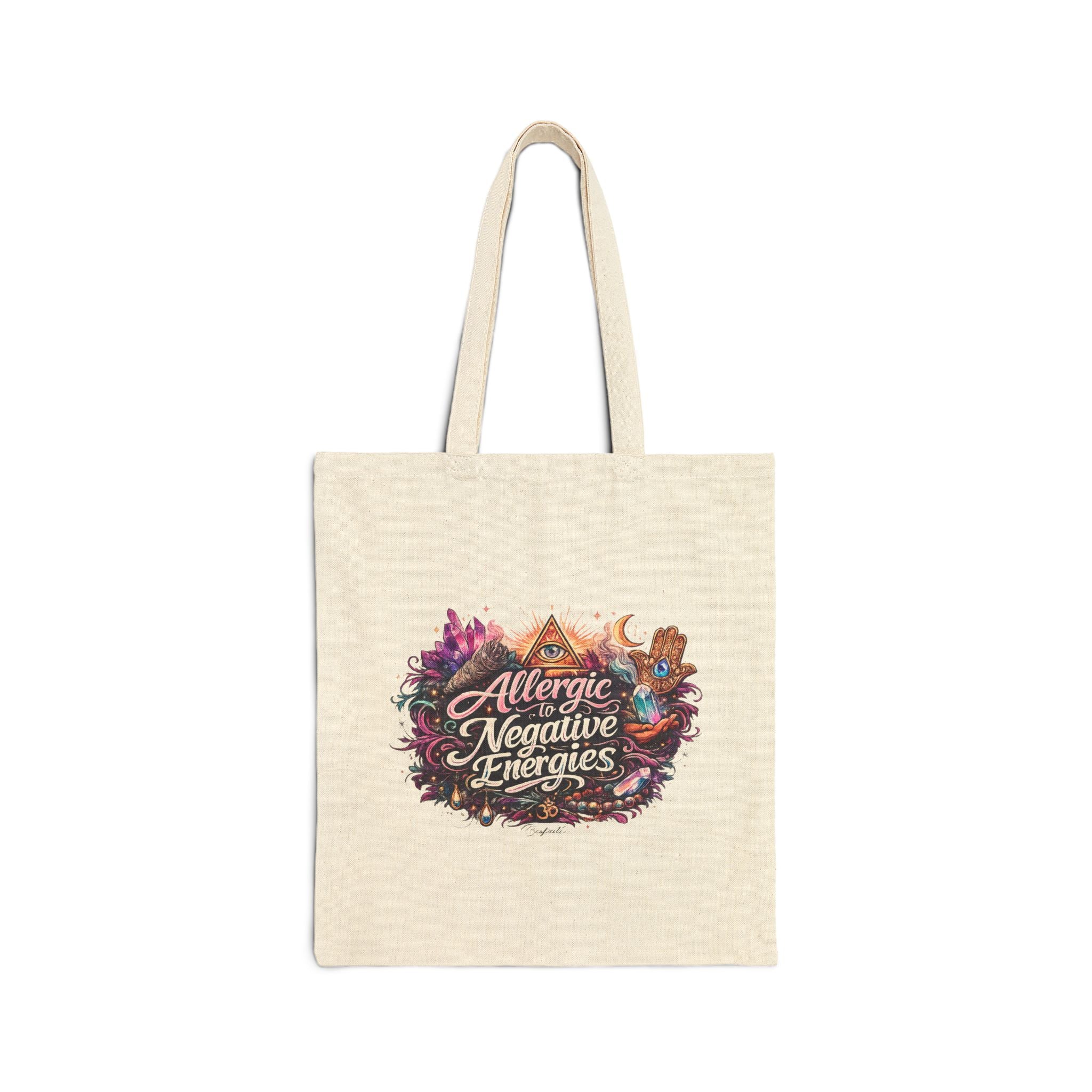 Tote Bag — "Allergic to Negative Energies" Canvas Tote, Spiritual Boho Market Bag for Yoga, Gifts & Everyday Use