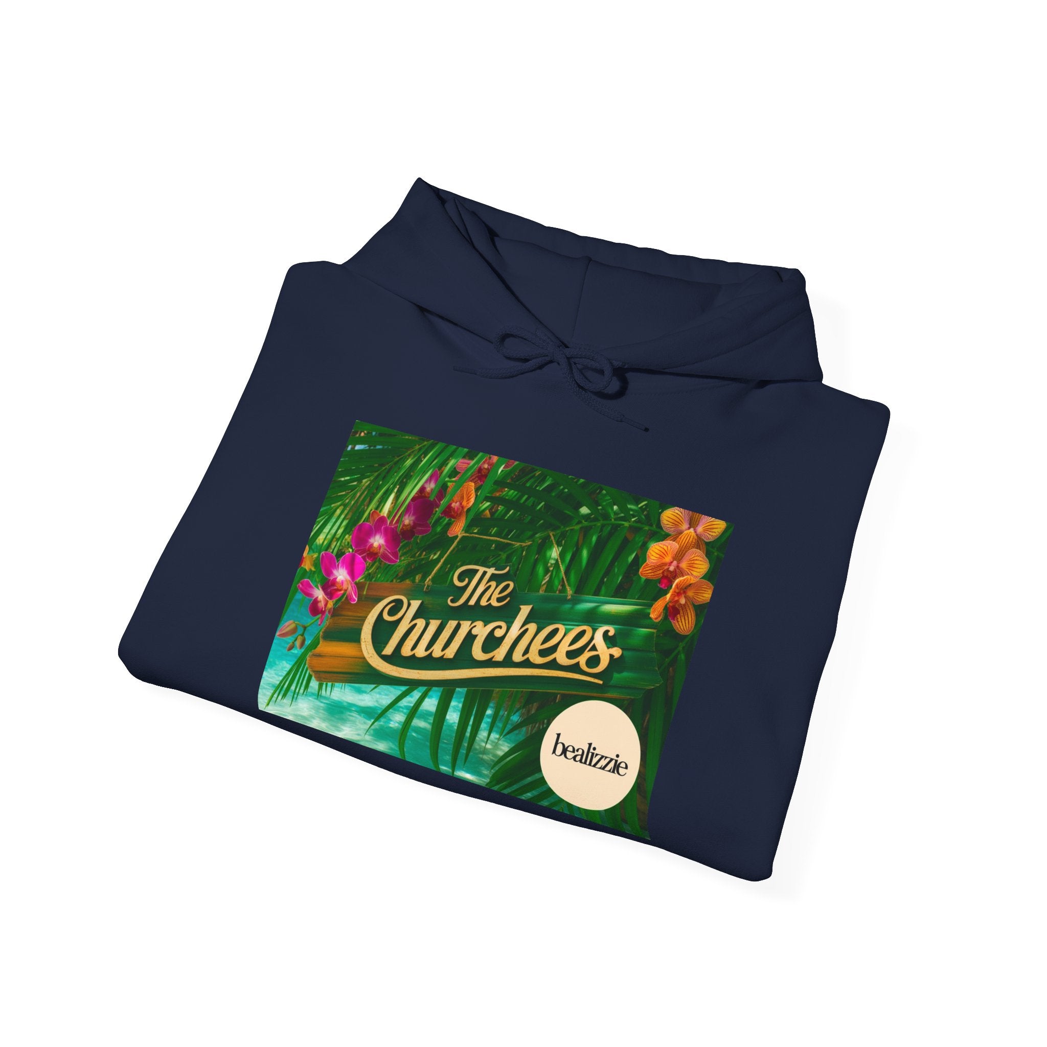 The Churchees Tropical Logo Hoodie — Retro Band-Inspired Graphic Sweatshirt
