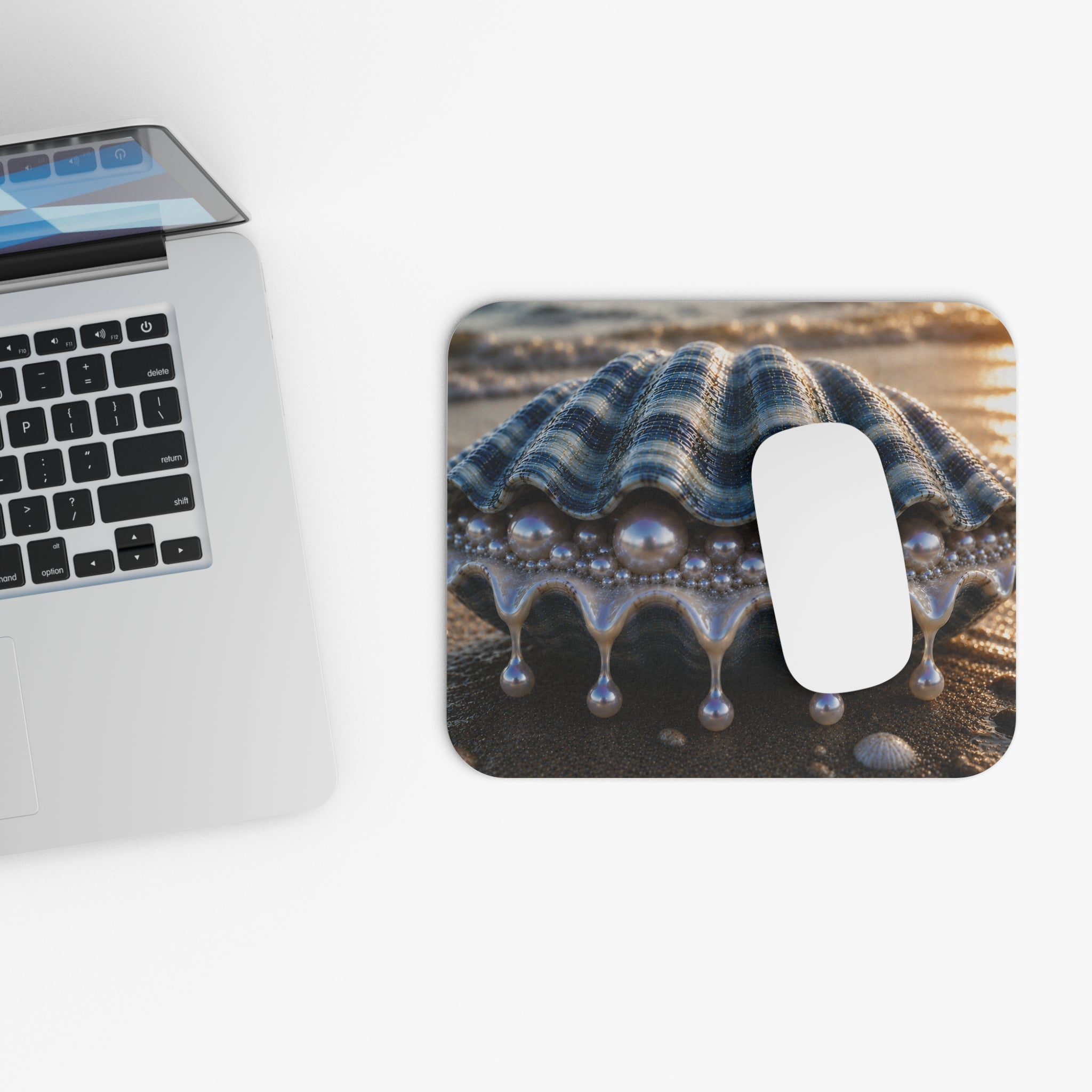 Ocean Pearl Seashell Mouse Pad — Coastal Desk Mat with Pearl & Shell Artwork