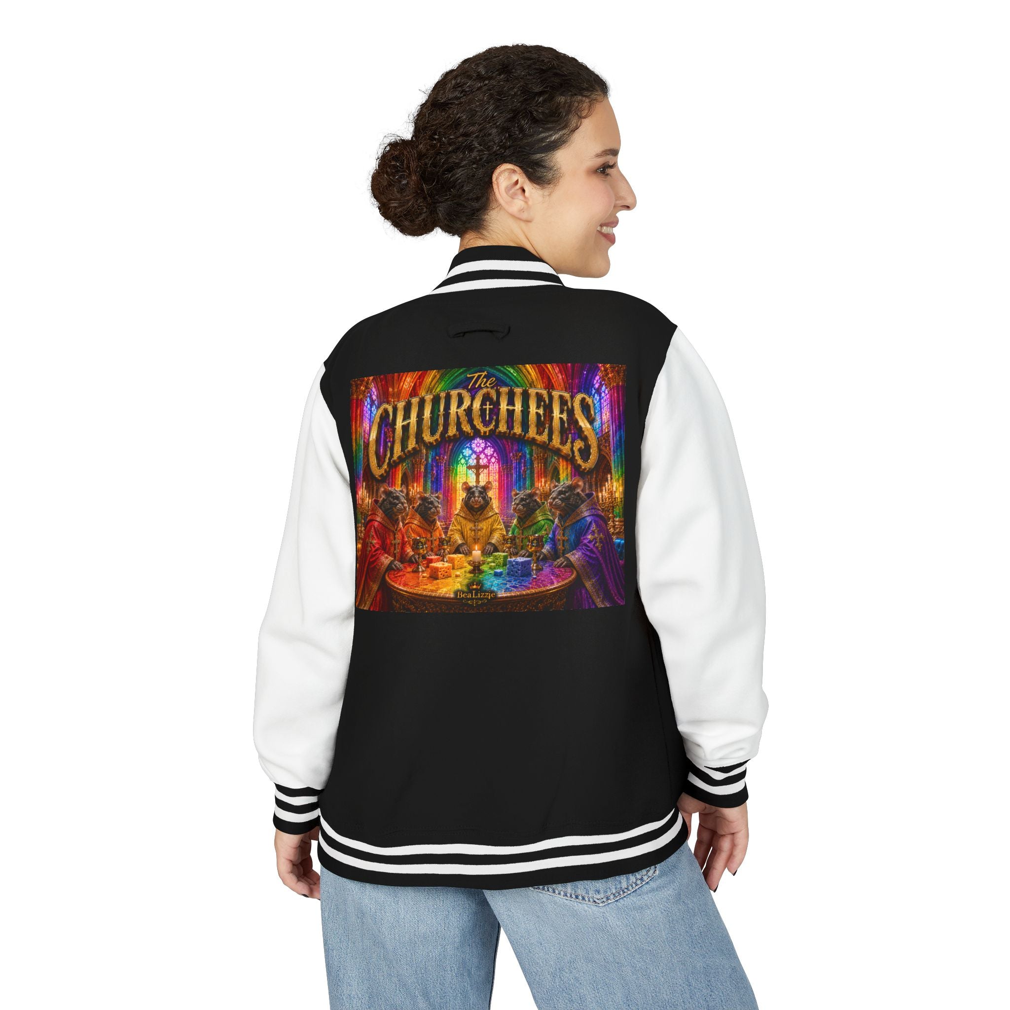 Letterman Jacket — Colorful 'The Churchlees' Retro Band Graphic