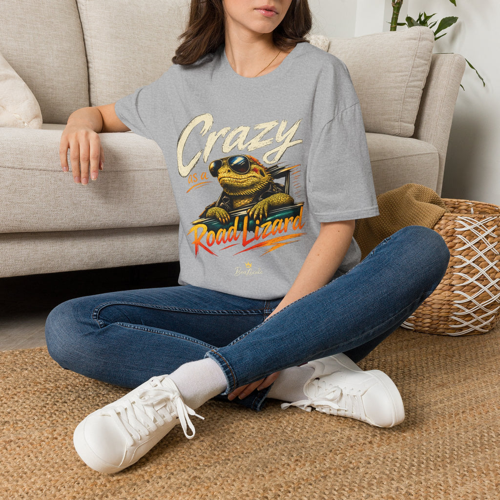 Crazy Road Lizard T-Shirt — Retro Graphic Tee with Sunglasses Lizard