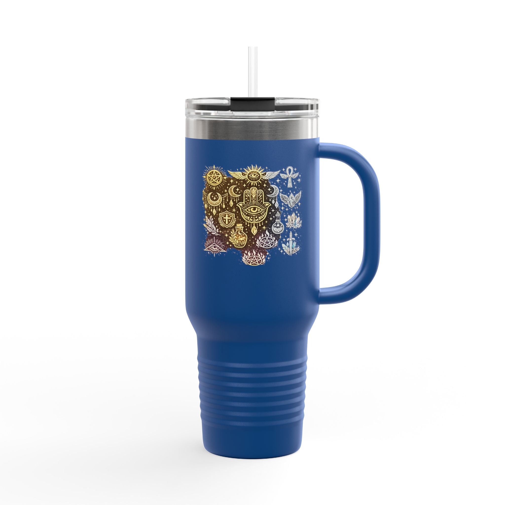 40oz Insulated Travel Mug — Steampunk Gear Floral Motorcycle Skull