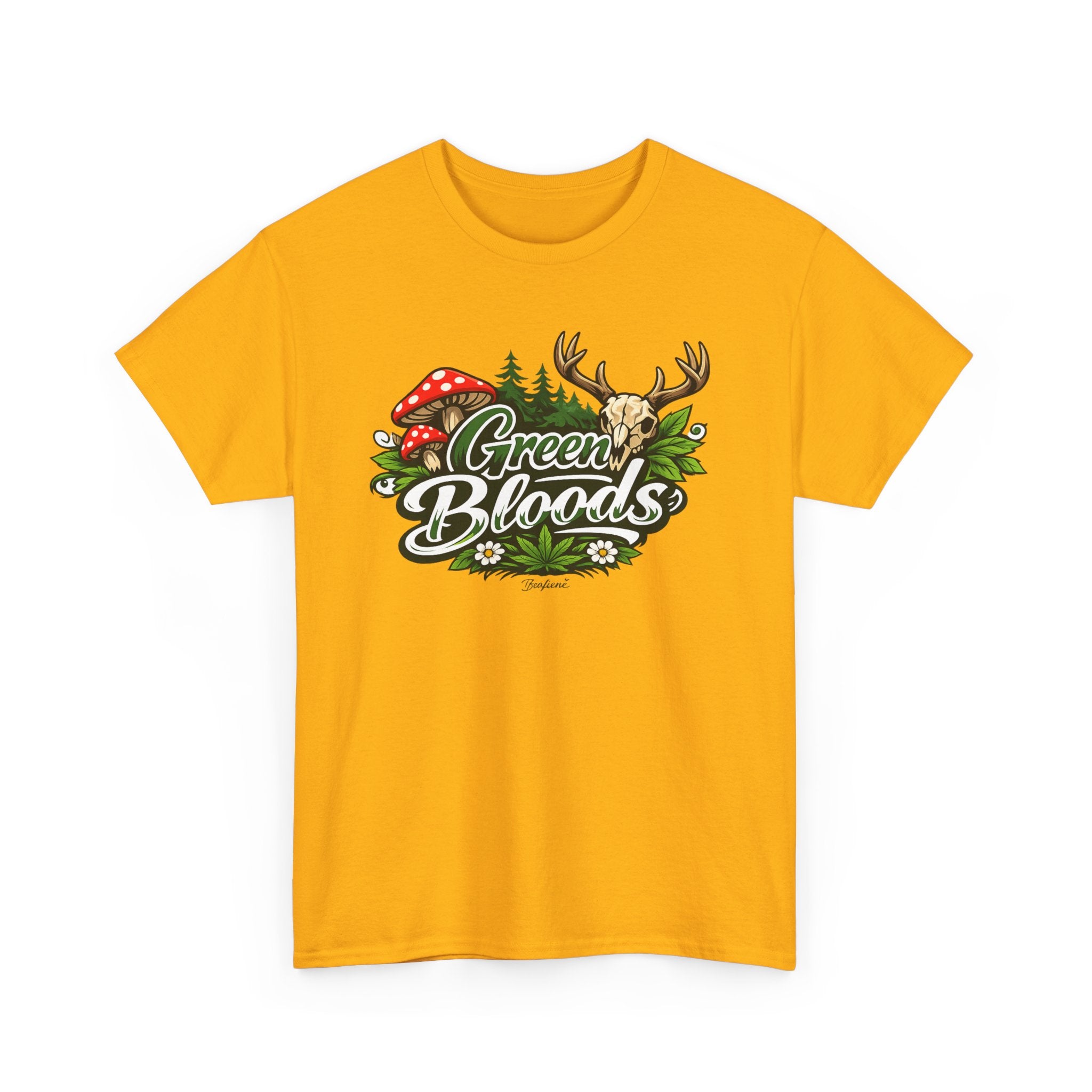 Green Bloods Nature T-Shirt – Deer, Mushrooms & Forest Graphic Tee