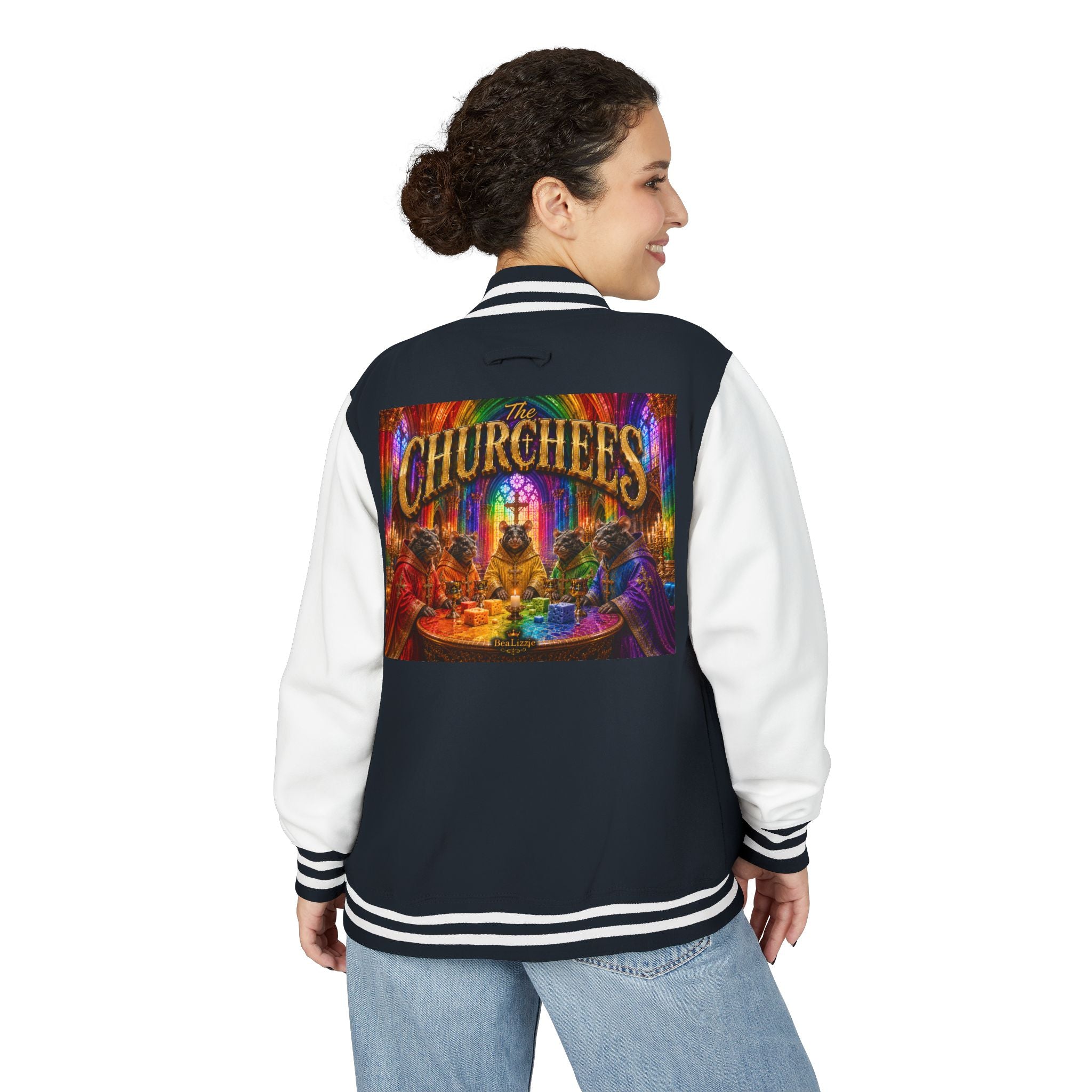 Letterman Jacket — Colorful 'The Churchlees' Retro Band Graphic