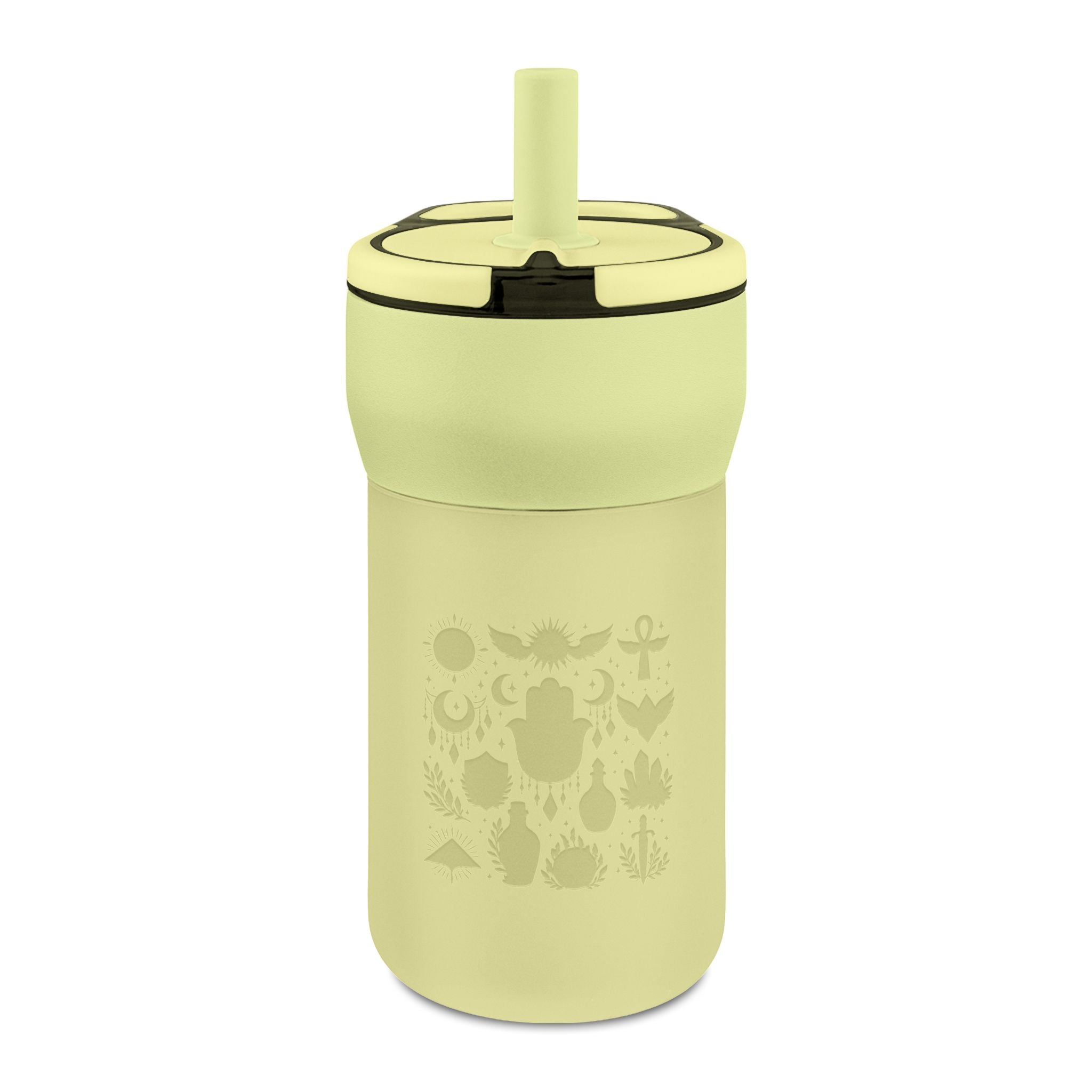 Kids 12oz Leakproof Straw Tumbler — Engraved Nature Icons, Child-Friendly Travel Cup