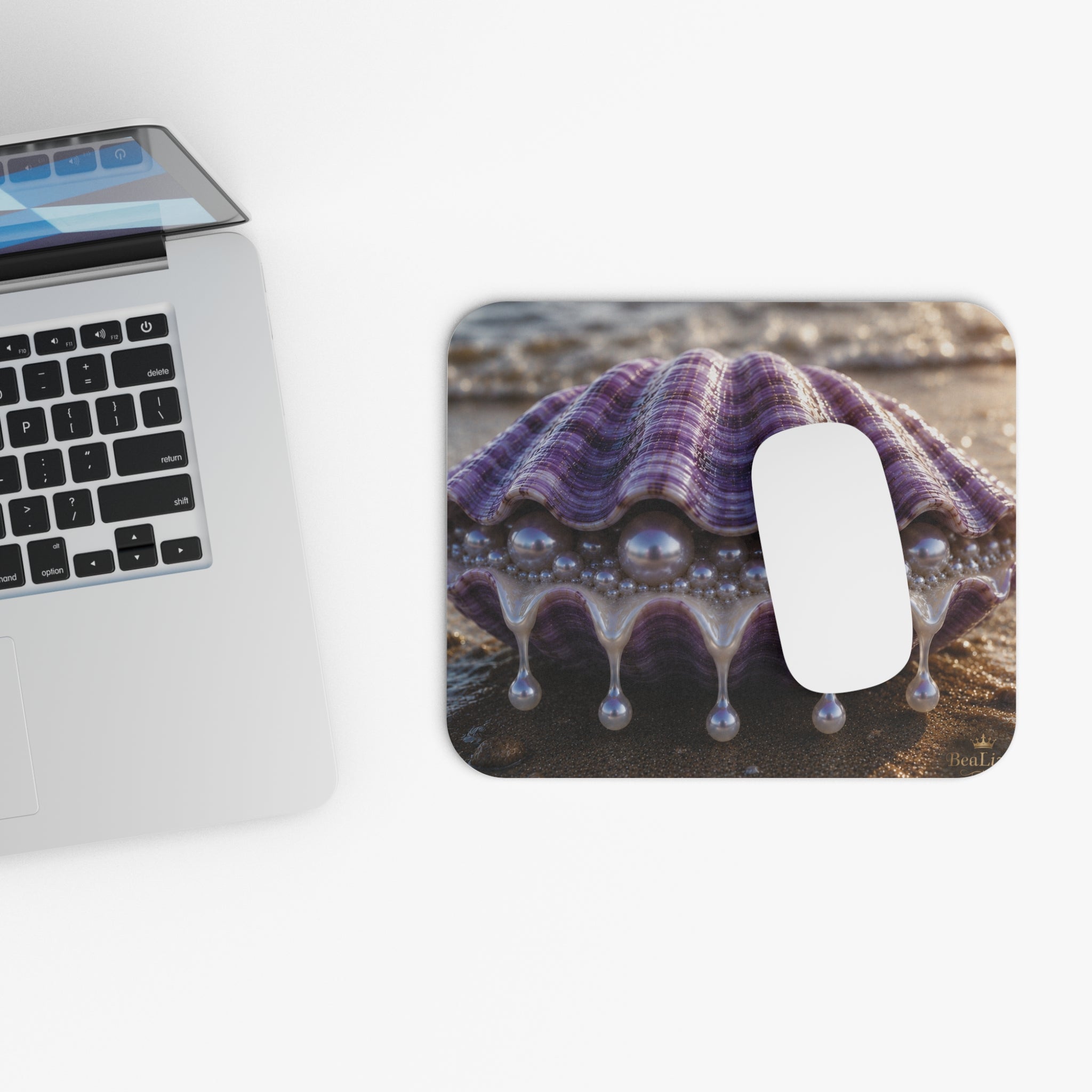 Pearl Shell Mouse Pad — Purple Seashell Beach Desk Mat