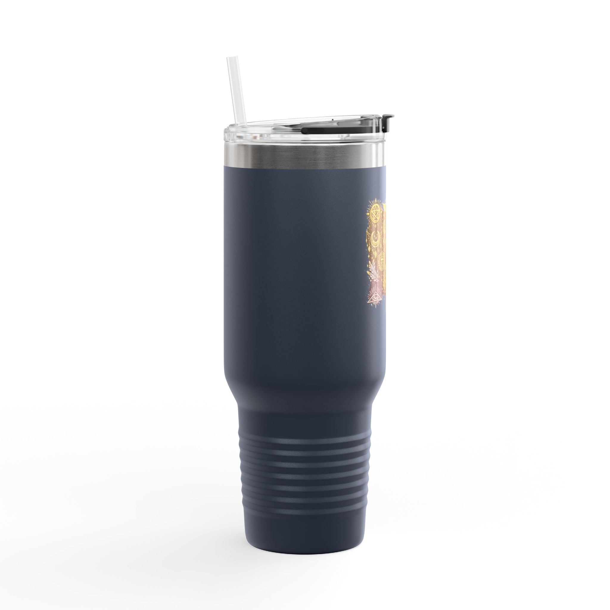 40oz Insulated Travel Mug — Steampunk Gear Floral Motorcycle Skull