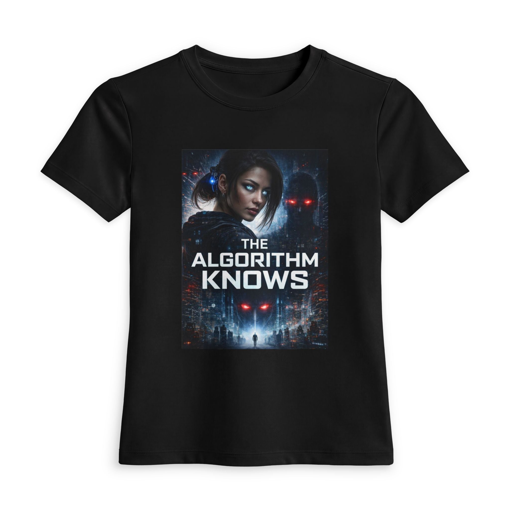 The Algorithm Knows Tee — Cyberpunk Sci‑Fi Women's Fitted T‑Shirt