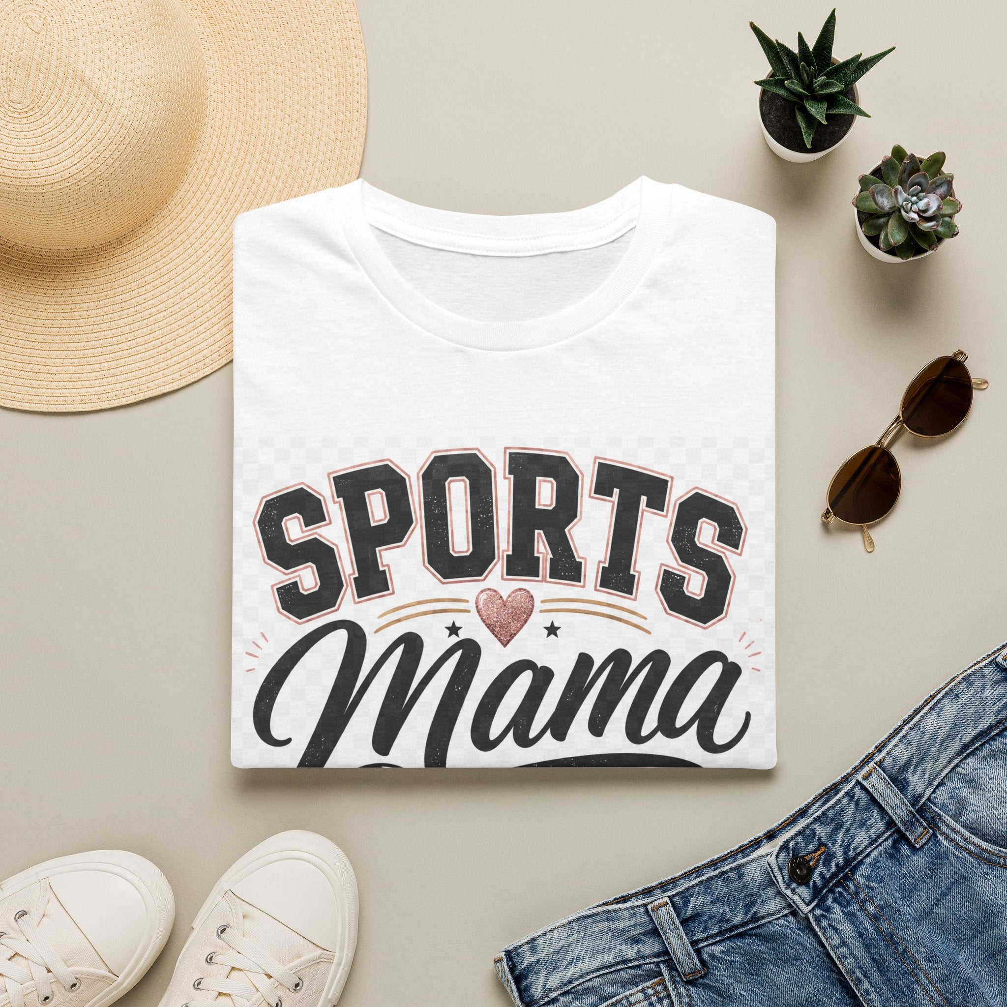Sports Mama T‑Shirt — Cute Athletic Mom Tee with Heart & Ball Design