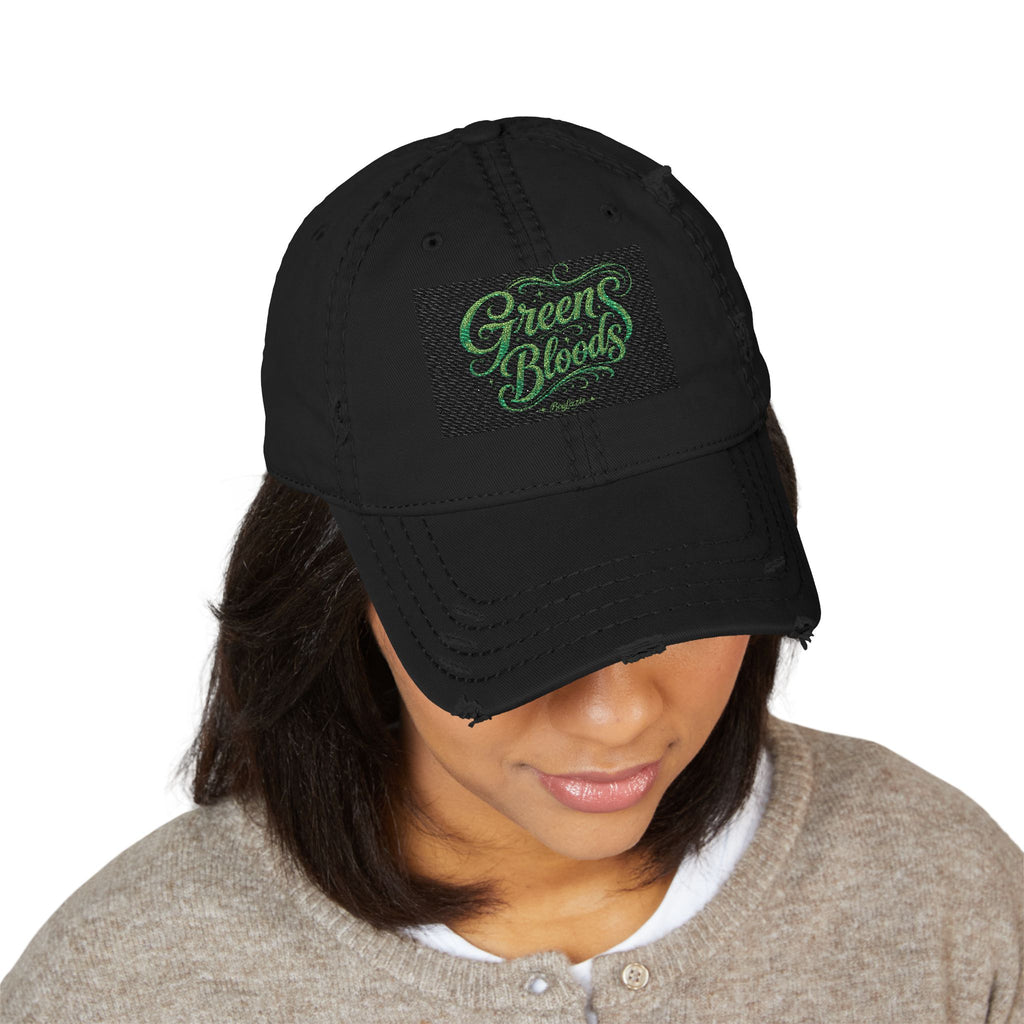 Distressed Embroidered 'Green Bloods' Dad Hat