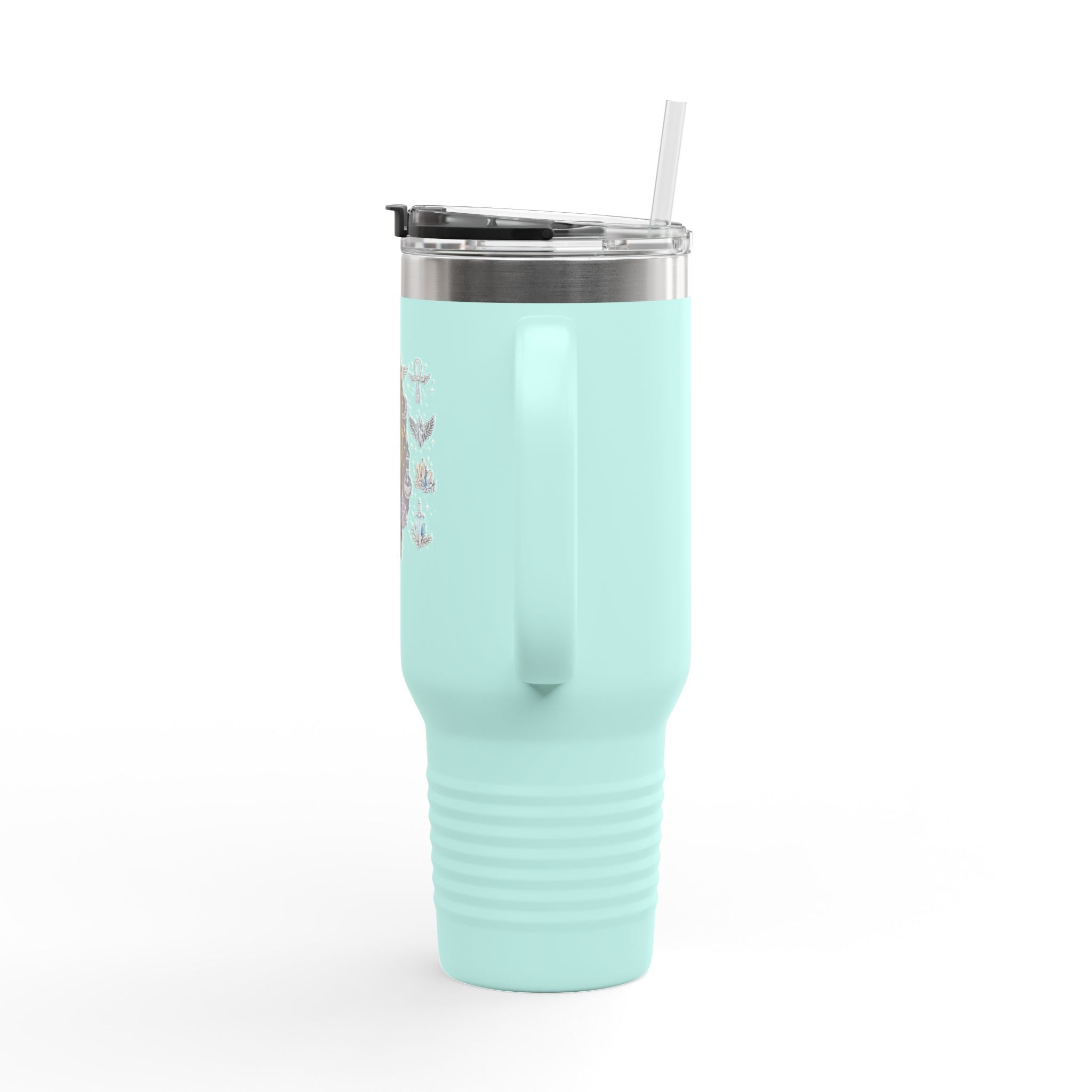 40oz Insulated Travel Mug — Steampunk Gear Floral Motorcycle Skull
