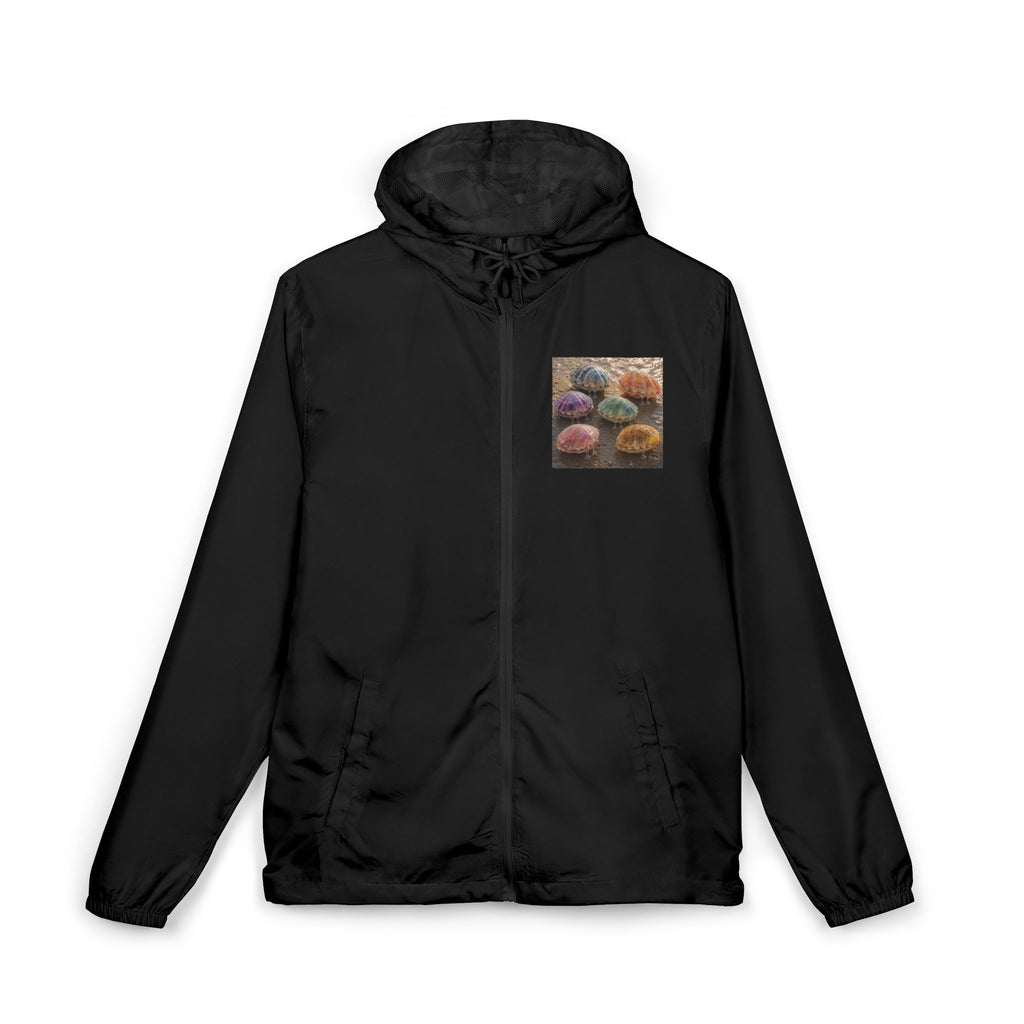 Windbreaker Jacket — Colorful Sea Urchin Pocket Print, Lightweight Hooded Shell