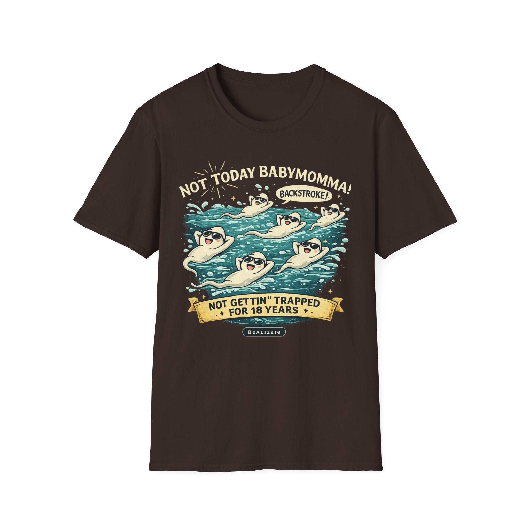 Backstroke Sloths T-Shirt — Cute Retro Swimming Sloth Design ("Backstroke! Not Today Harassment")