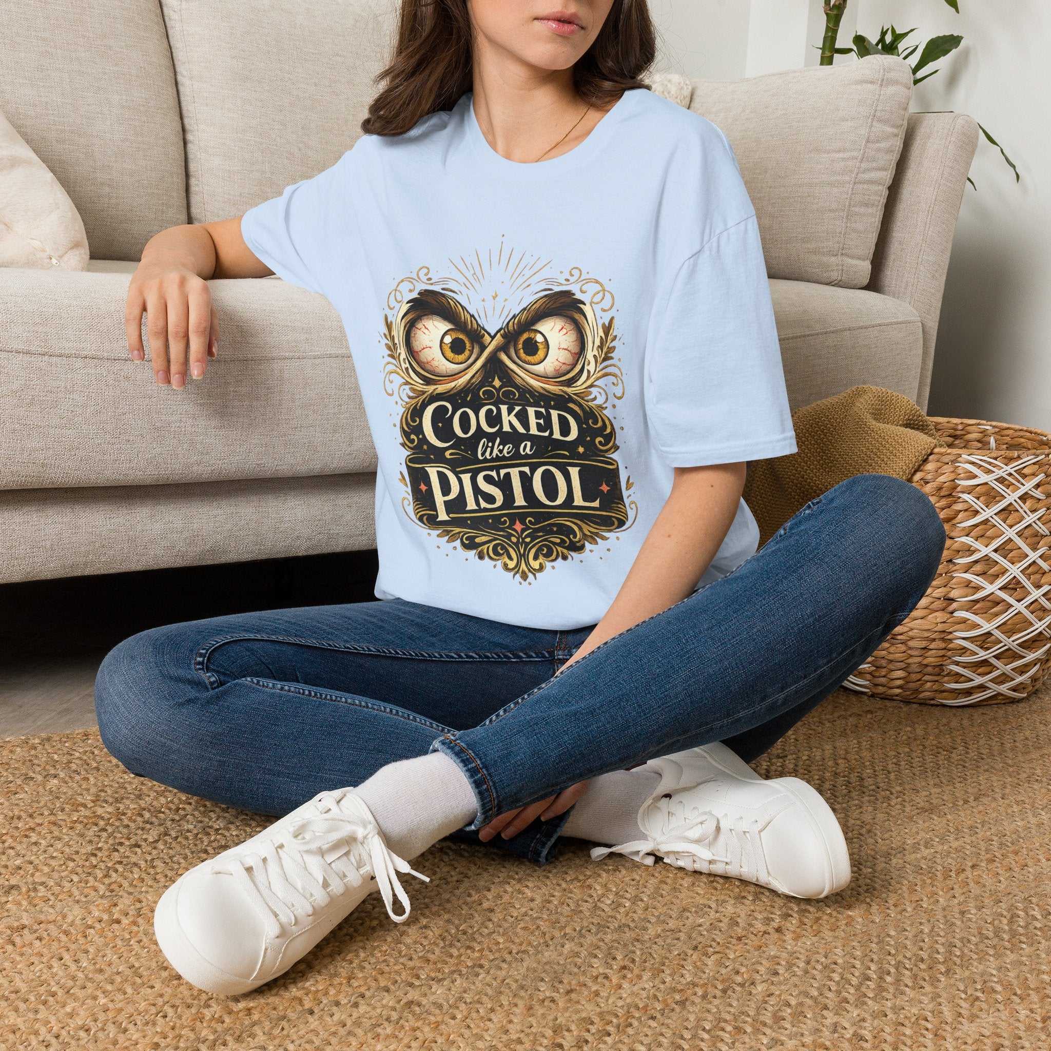 T-Shirt — "Cocked Like a Pistol" Owl Graphic Tee
