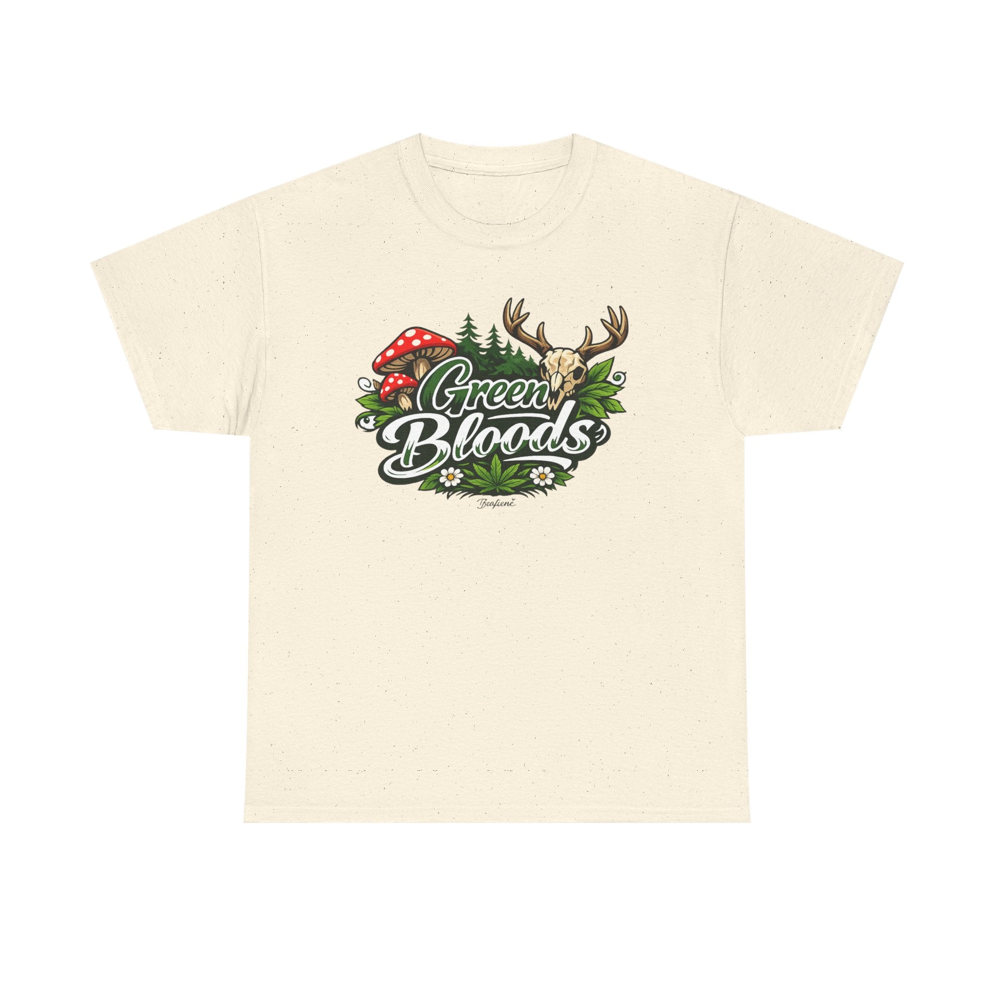 Green Bloods Nature T-Shirt – Deer, Mushrooms & Forest Graphic Tee